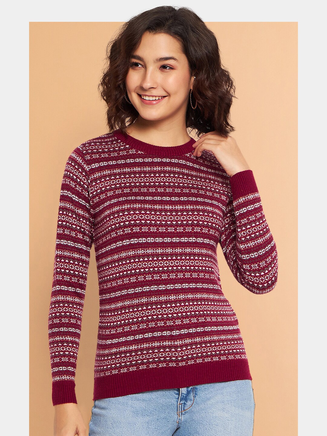 

Chemistry Horizontal Stripes Woollen Top, Maroon