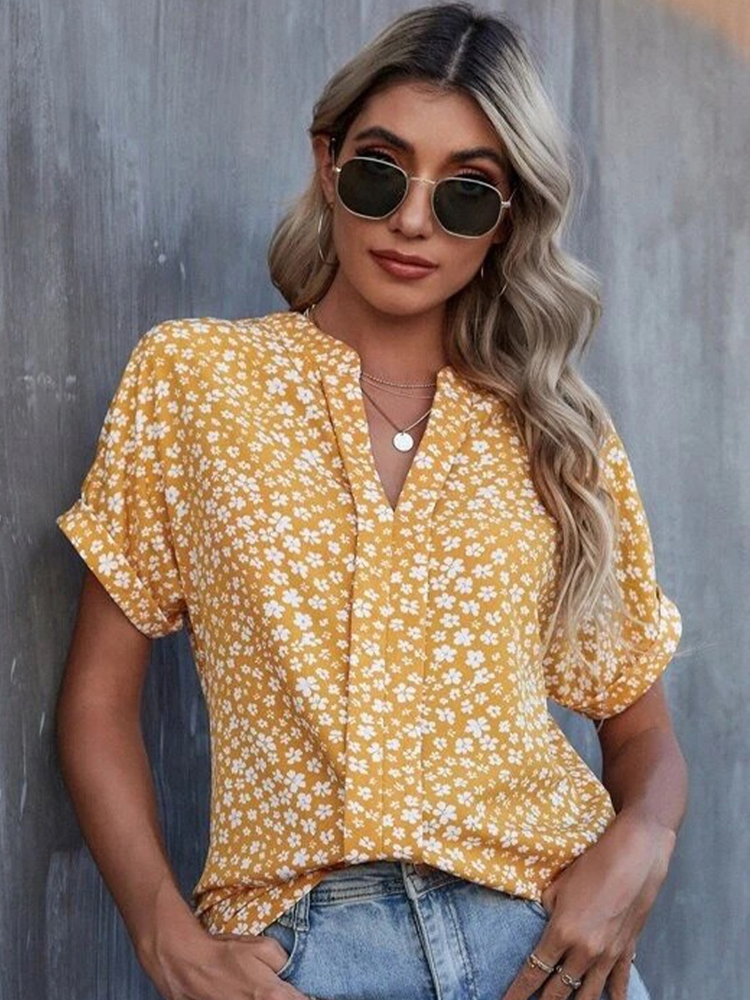 

Stylecast X Slyck Floral Printed Regular Top, Mustard