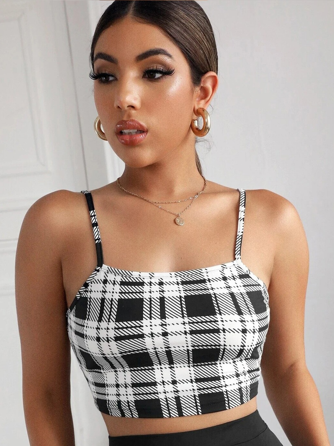 

Stylecast X Slyck Checked Fitted Crop Top, White