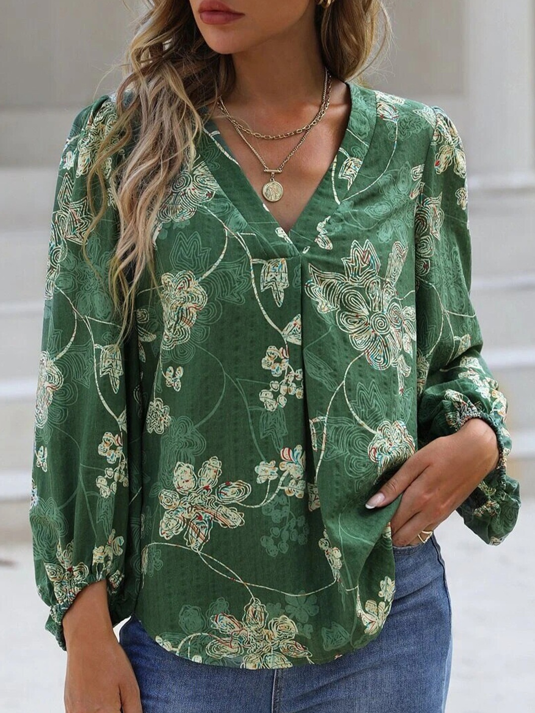 

Stylecast X Slyck Floral Printed Shirt Style Top, Green