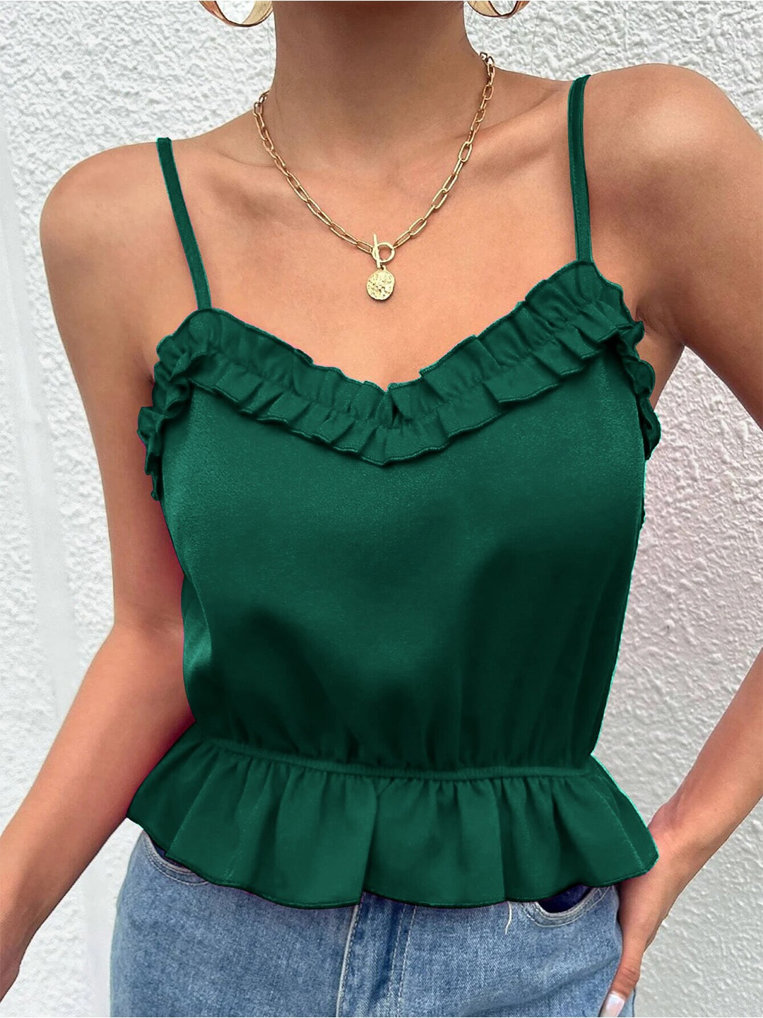 

Stylecast X Slyck V Neck Sleeveless Regular Top, Green