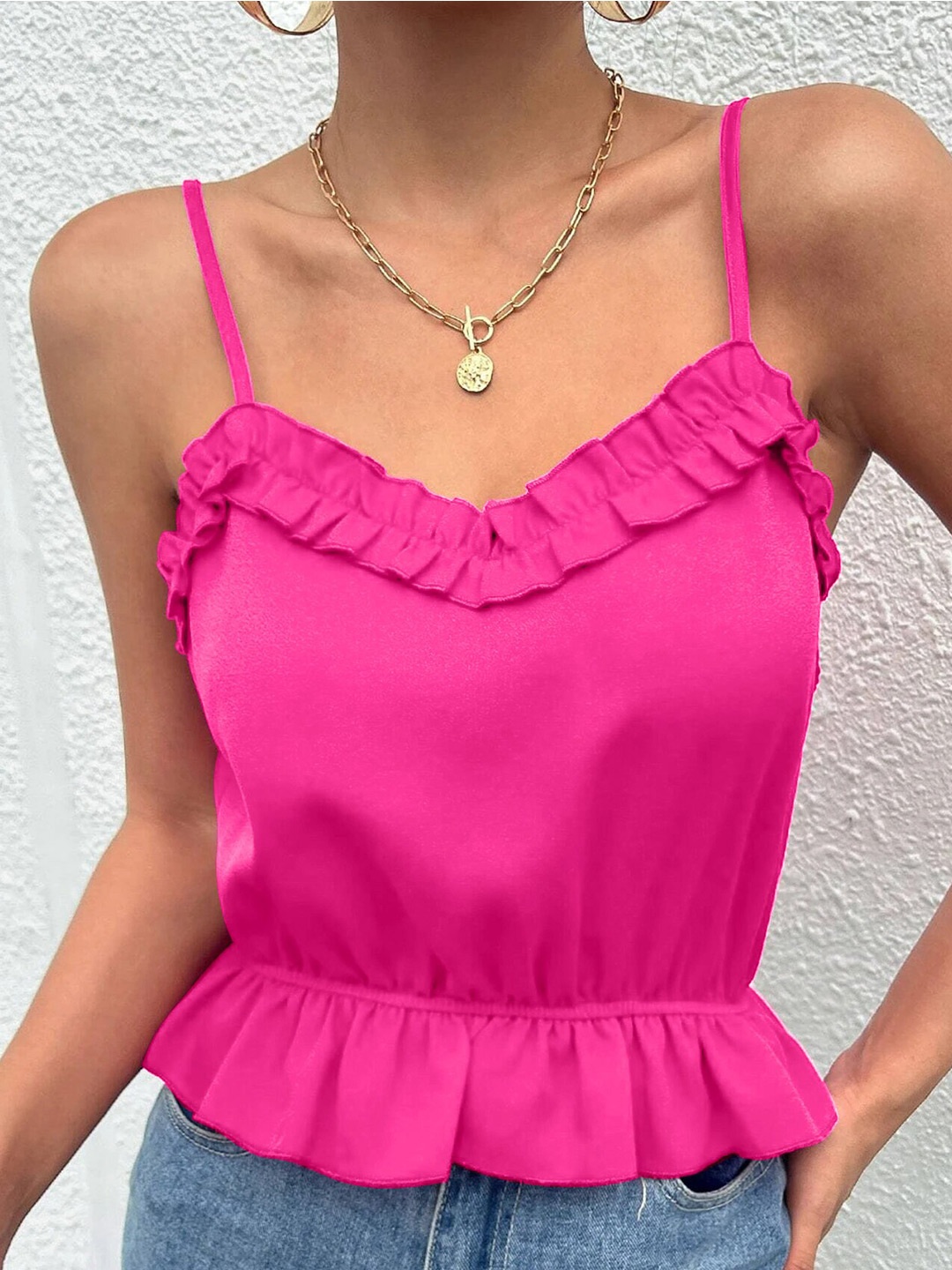 

Stylecast X Slyck Shoulder Strap Crop Regular Top, Pink