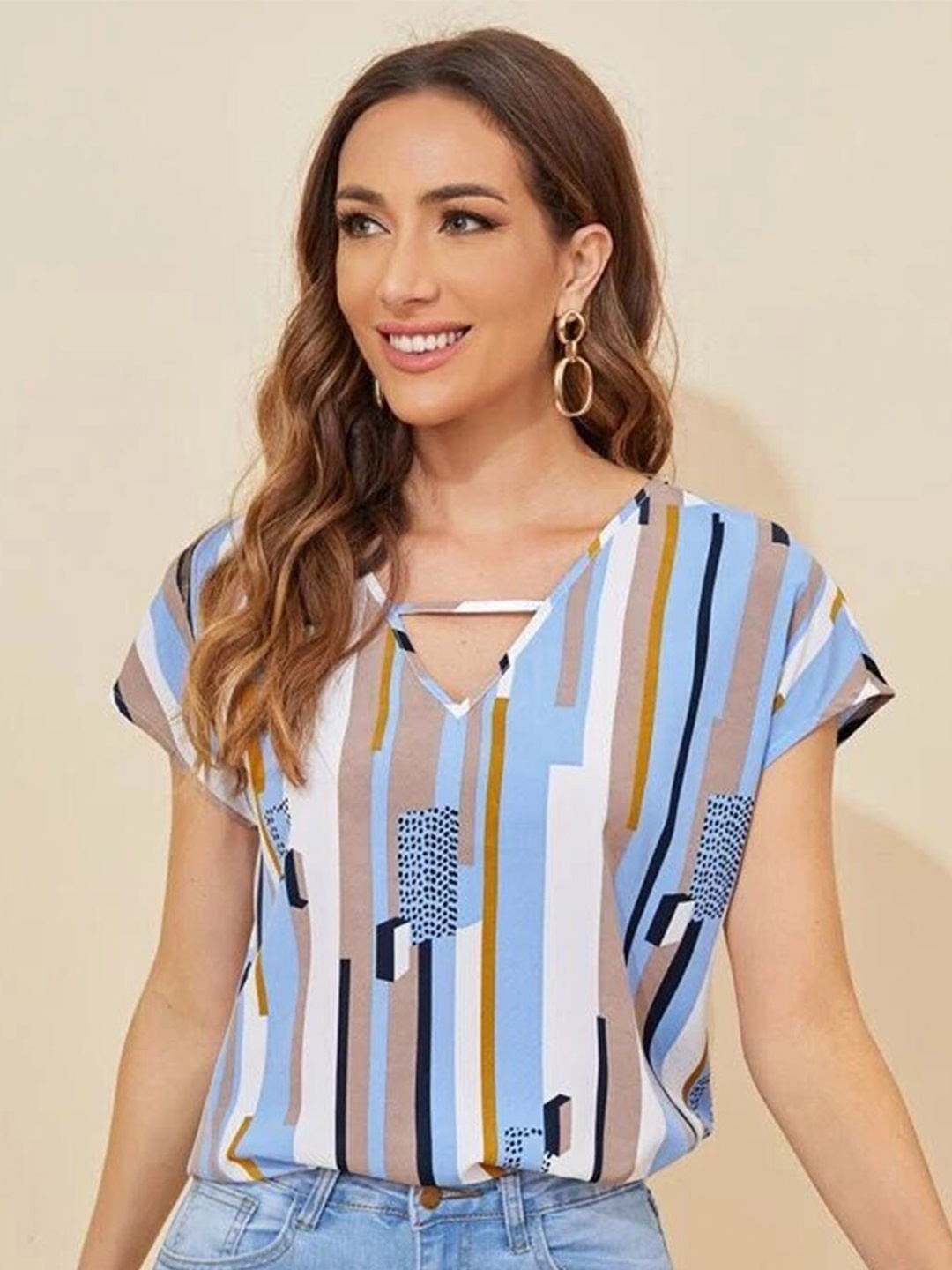 

Stylecast X Slyck Striped V-Neck Top, Blue