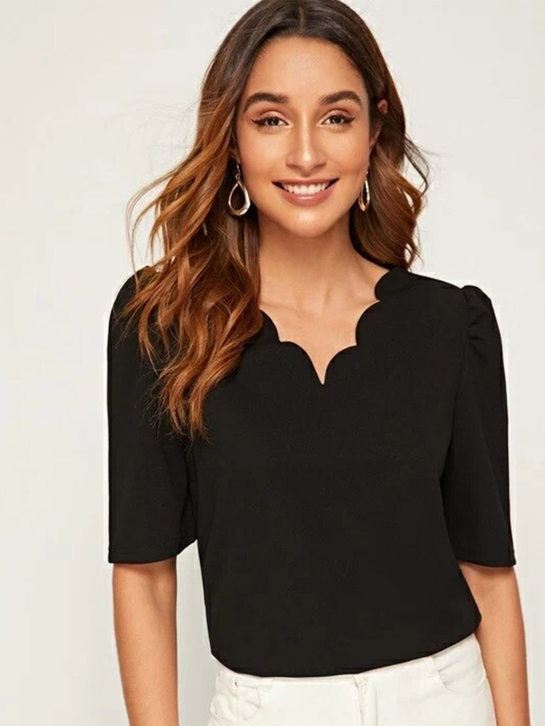 

Stylecast X Slyck V-Neck Puff Sleeve Regular Top, Black