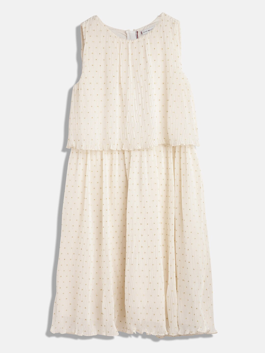 

Tommy Hilfiger Girls Geometric Self Designed Accordian Pleated A-Line Dress, White