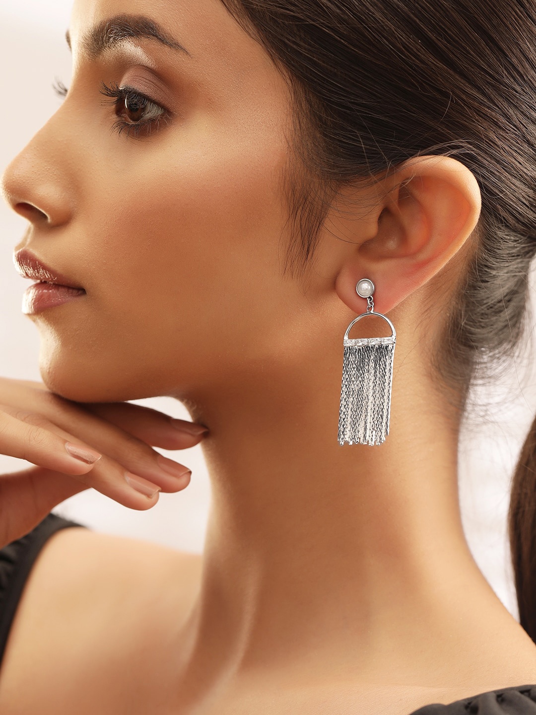 

Rubans Voguish Silver-Plated Geometric Drop Earrings