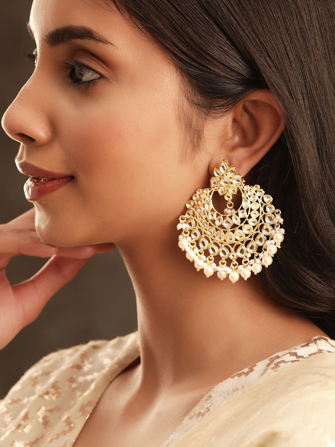 

Rubans 22k Gold Plated Kundan Studded Chandbalis
