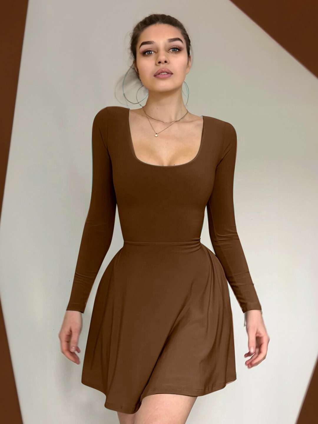 

StyleCast Brown Scoop Neck Fit and Flare Dress