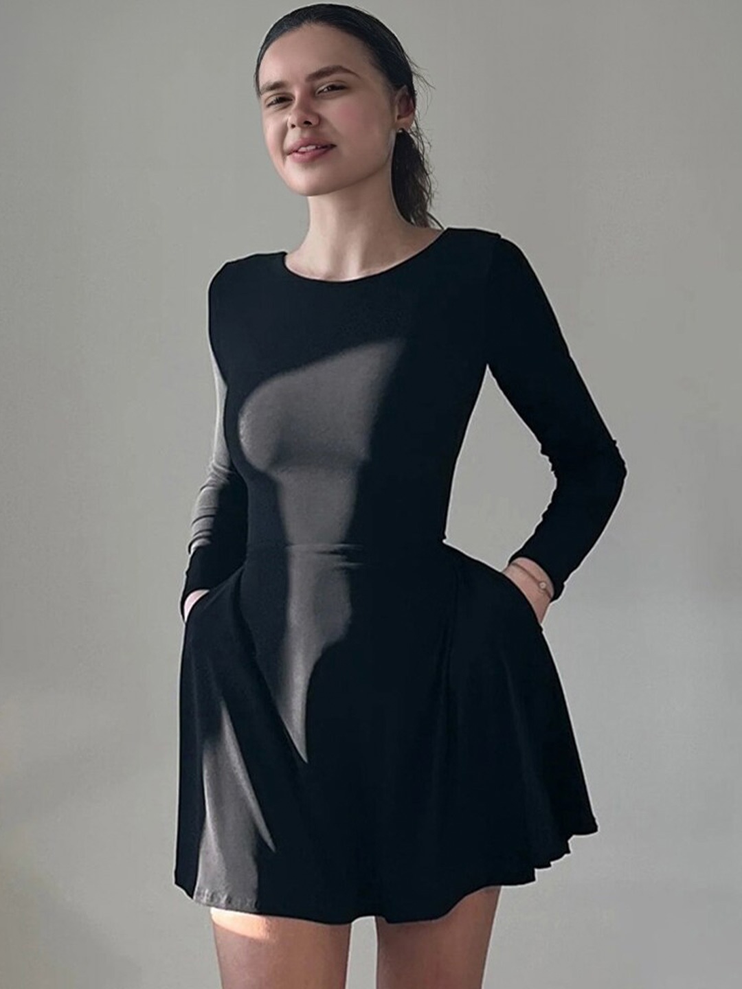 

StyleCast Black Round Neck Gathered Fit & Flare Dress