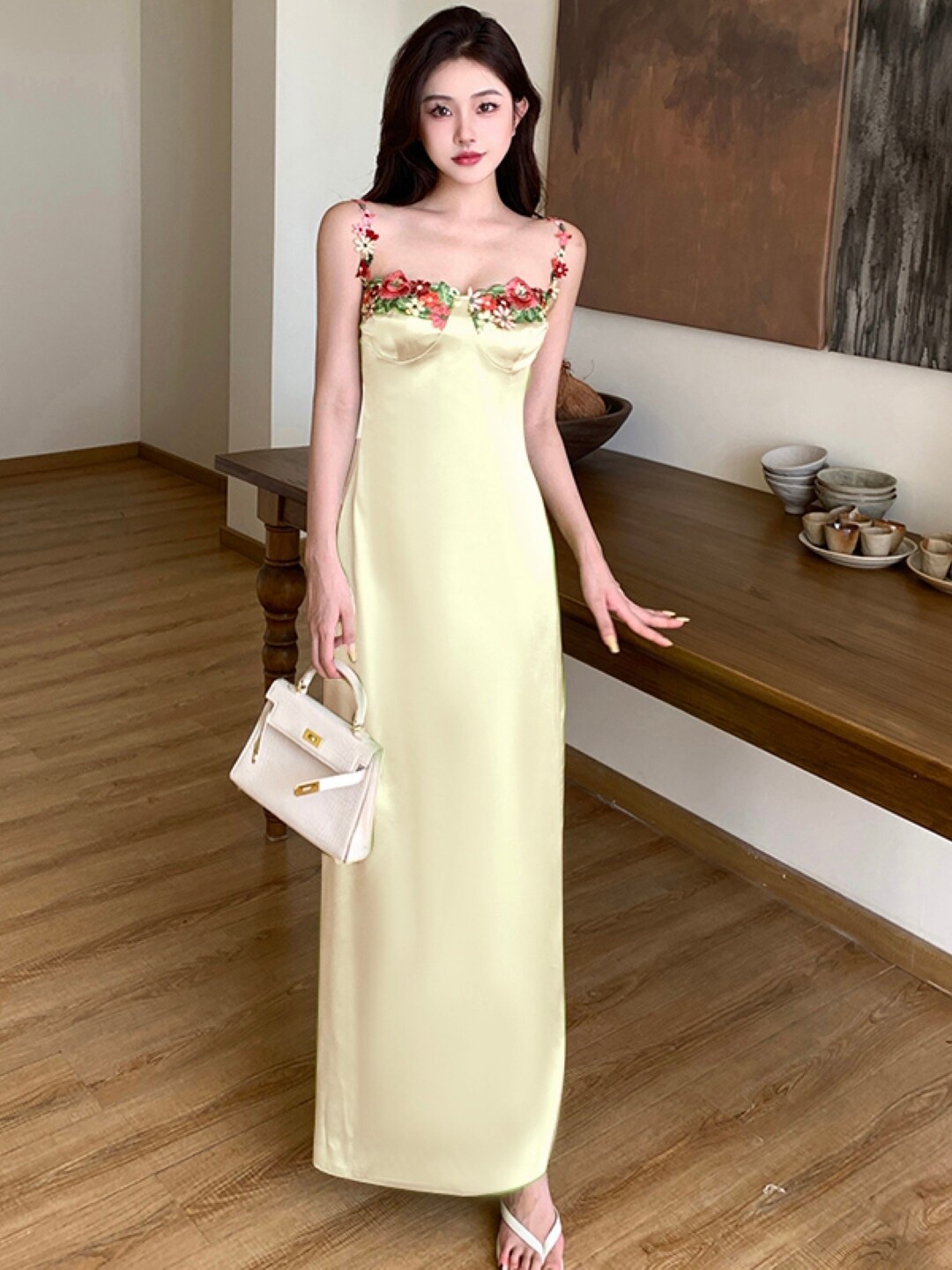 

StyleCast Yellow & Red Floral Printed Shoulder Straps Maxi Dress