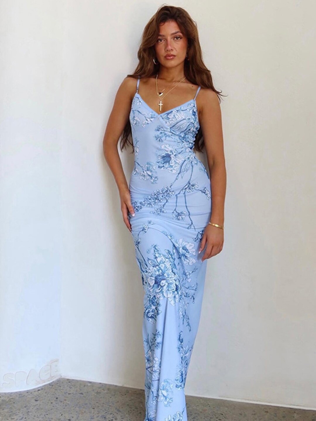 

StyleCast Blue Floral Printed Shoulder Straps Maxi Dress