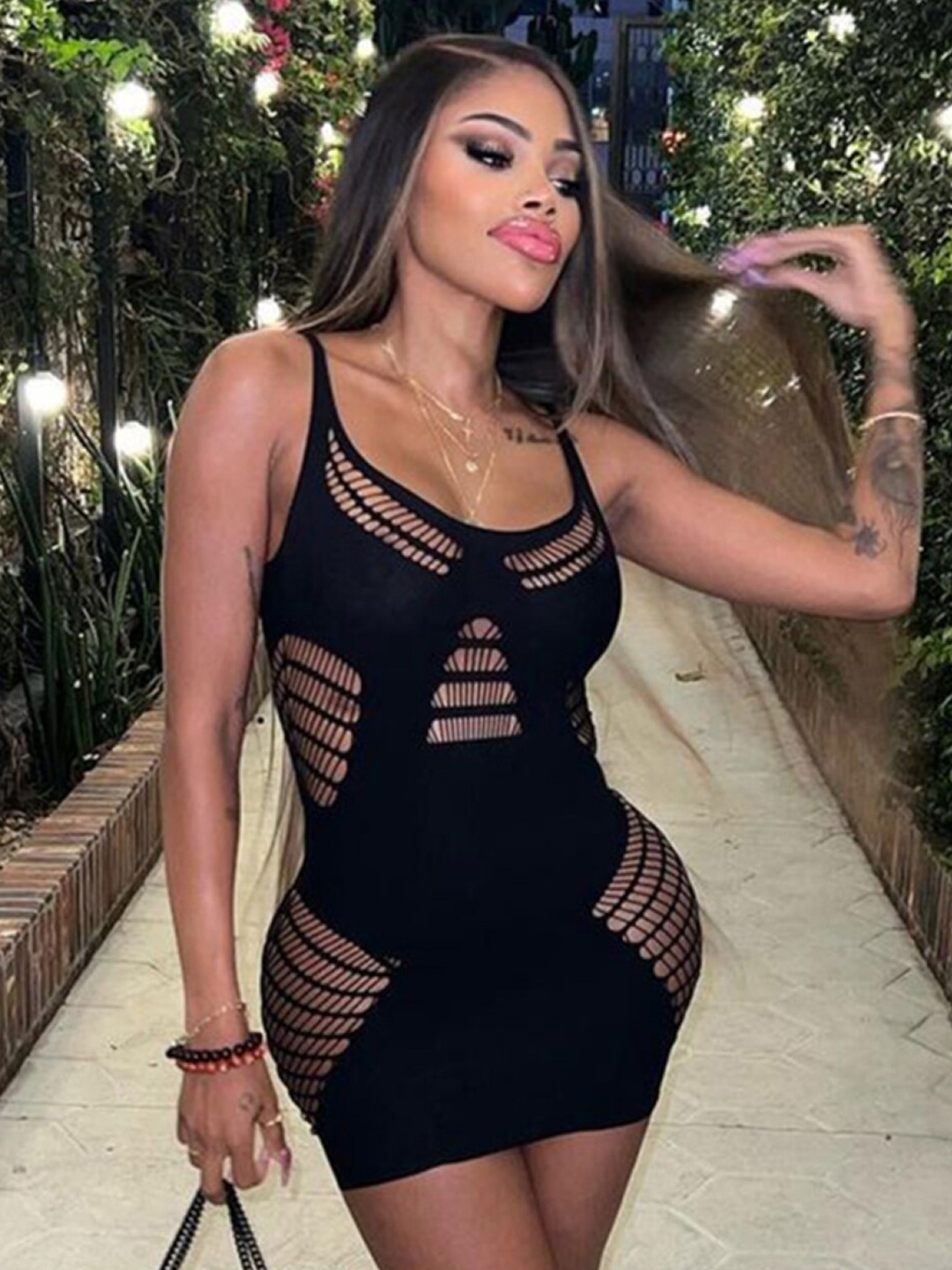 

StyleCast Black Shoulder Straps Cut-Outs Bodycon Mini Dress