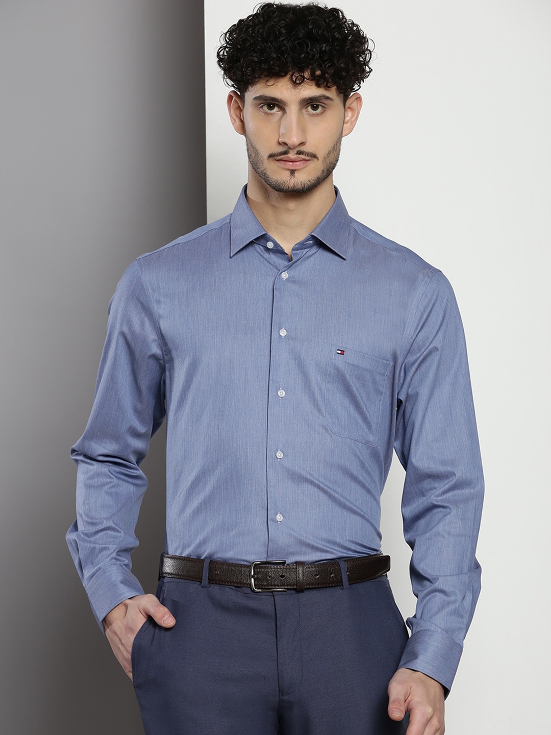 

Tommy Hilfiger Spread Collar Cotton Formal Shirt, Blue