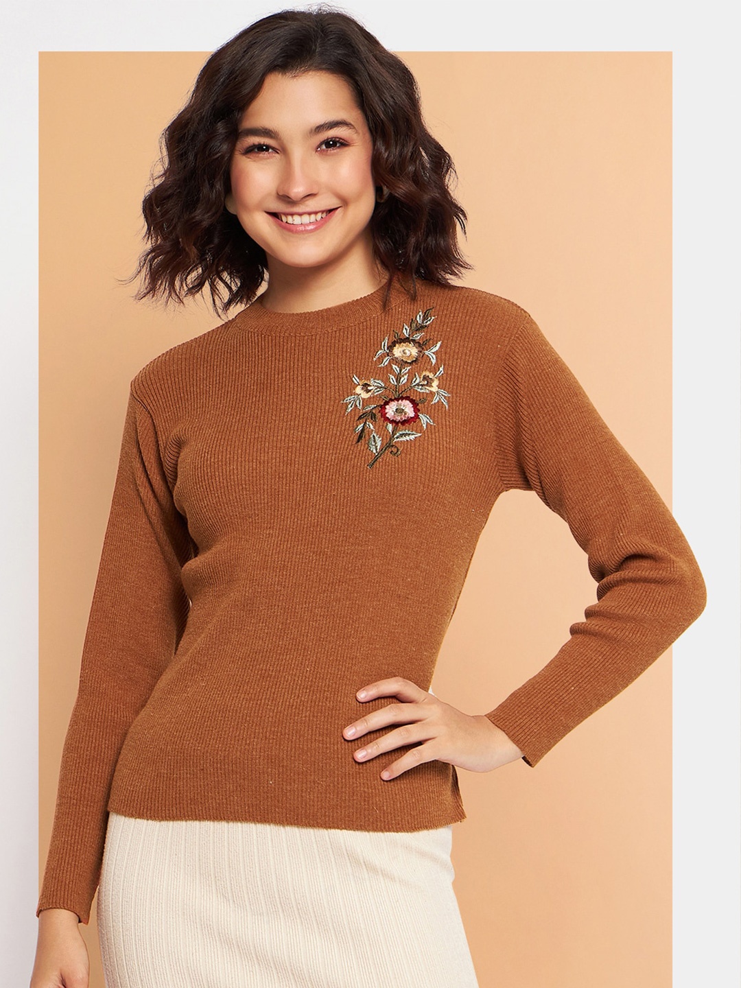 

Chemistry Embroidered Woollen Pullover, Rust