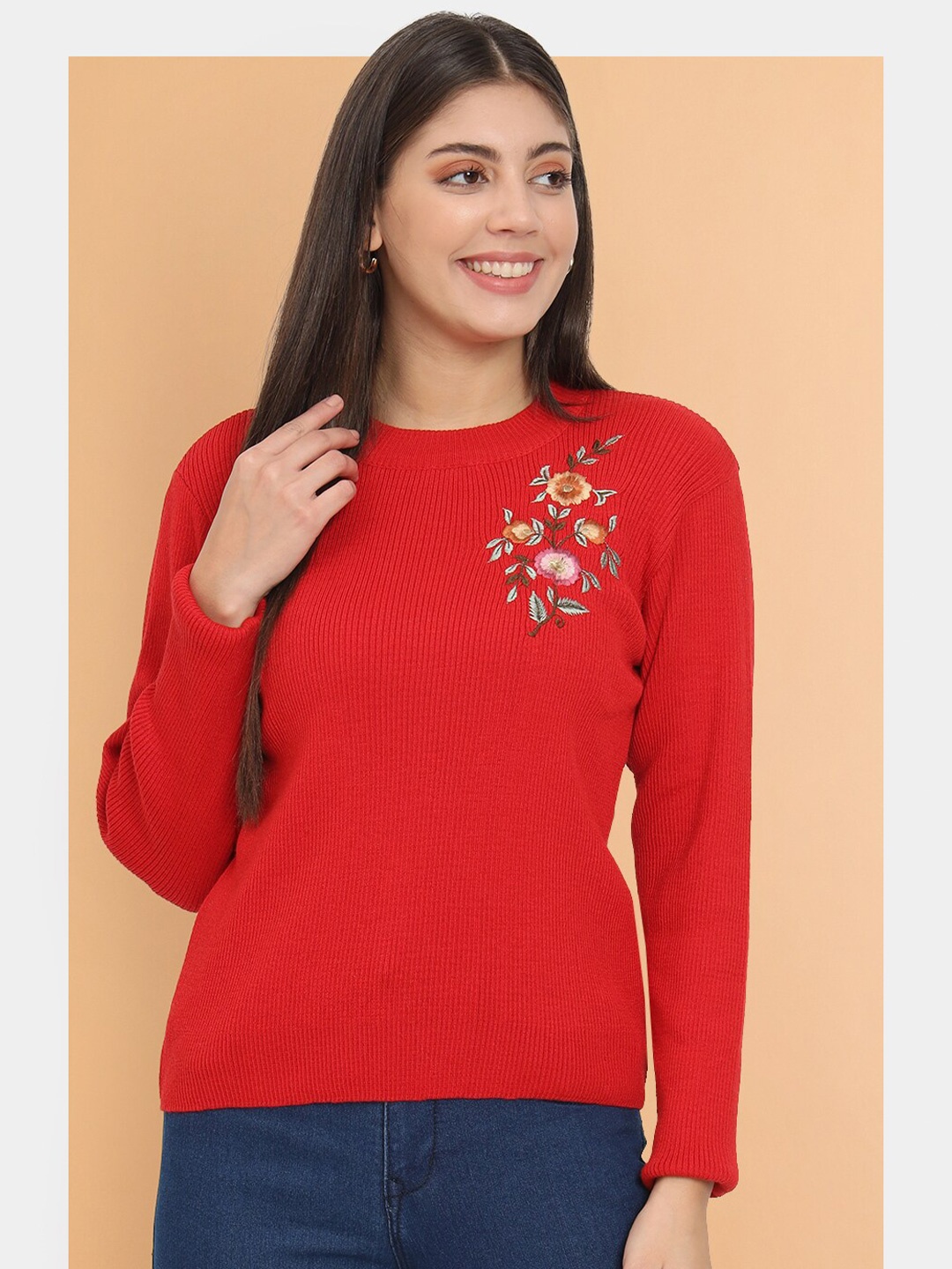 

Chemistry Embroidered Woollen Pullover, Red