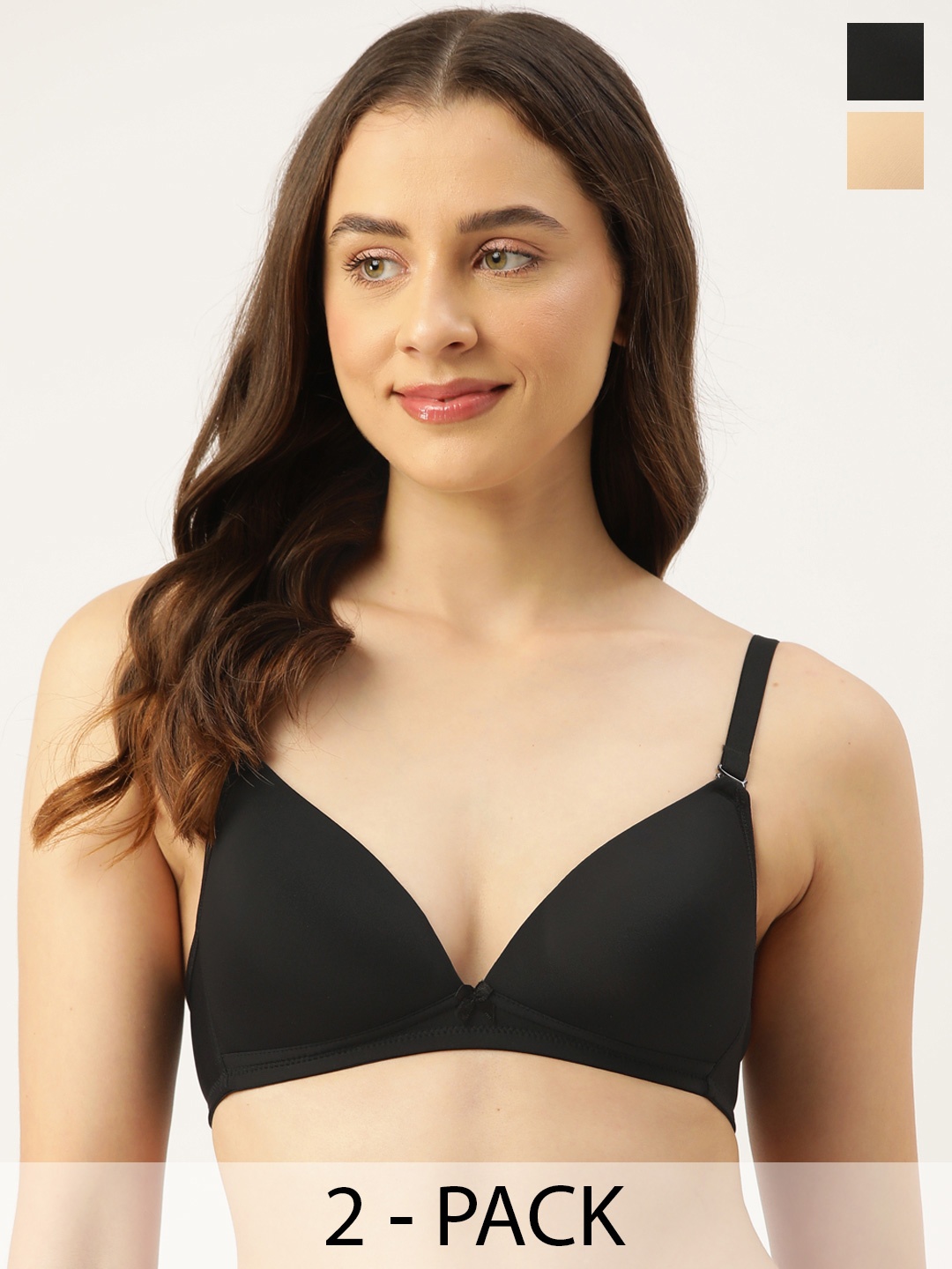 

Leading Lady Set of 2 Solid Bra - Full Coverage Lightly Padded BRA-NW-8007-8018-2-32B, Black