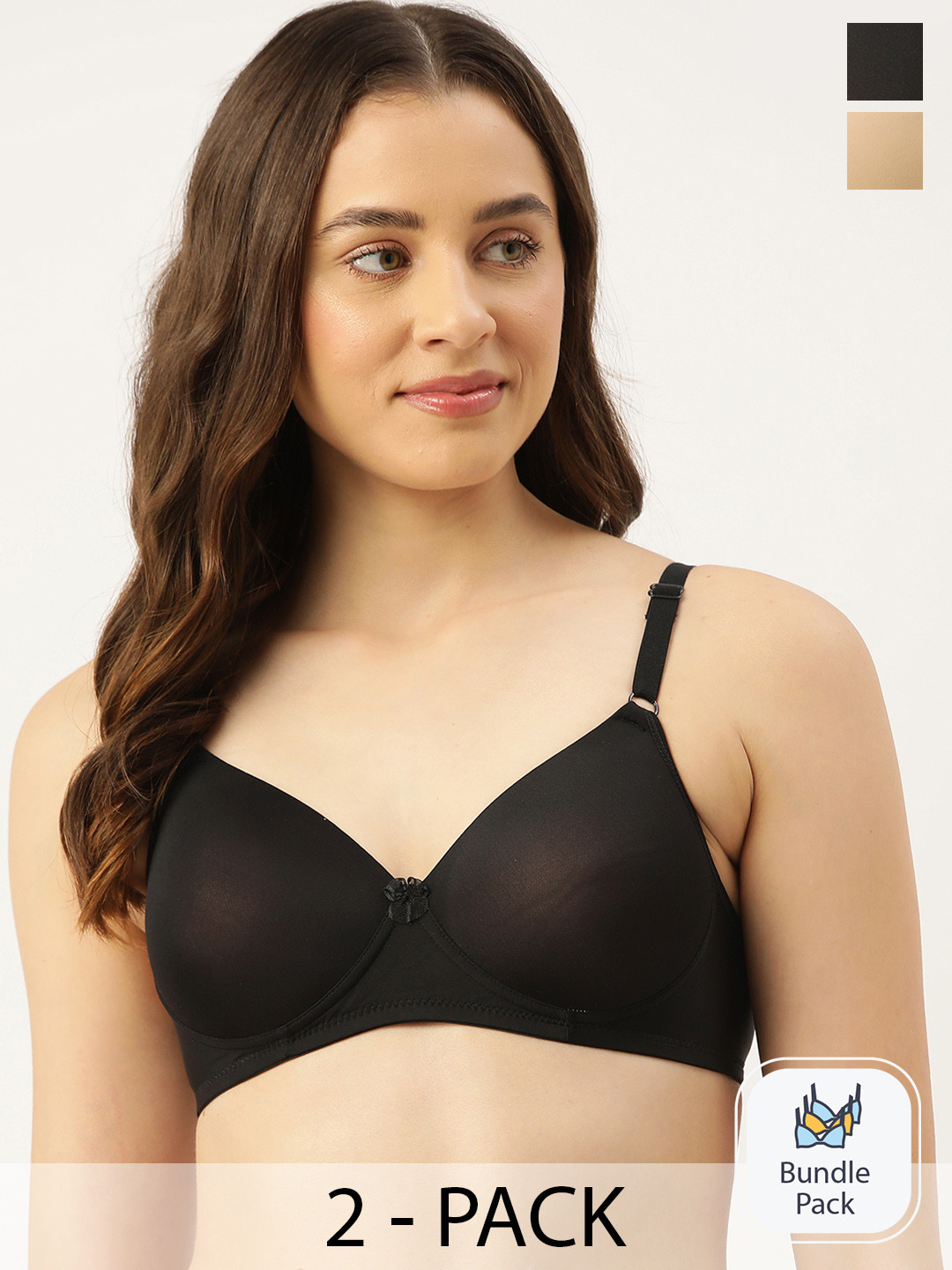 

Leading Lady Set of 2 Solid Bra - Full Coverage Lightly Padded BRA-NW-4046-4049-2-32B, Black