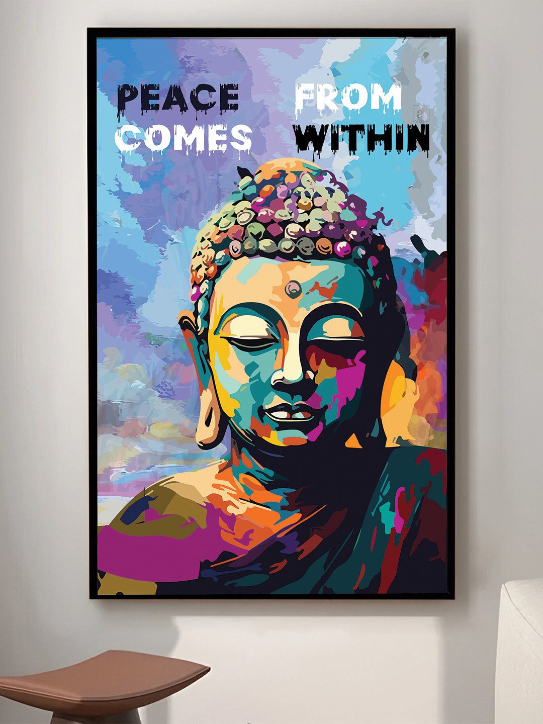 

Art Street Blue & Pink Lord Buddha Painted Framed Wall Art, Black