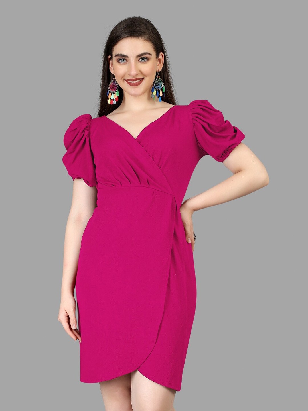 

BAESD Puff Sleeve Fit And Flare Mini Dress, Pink