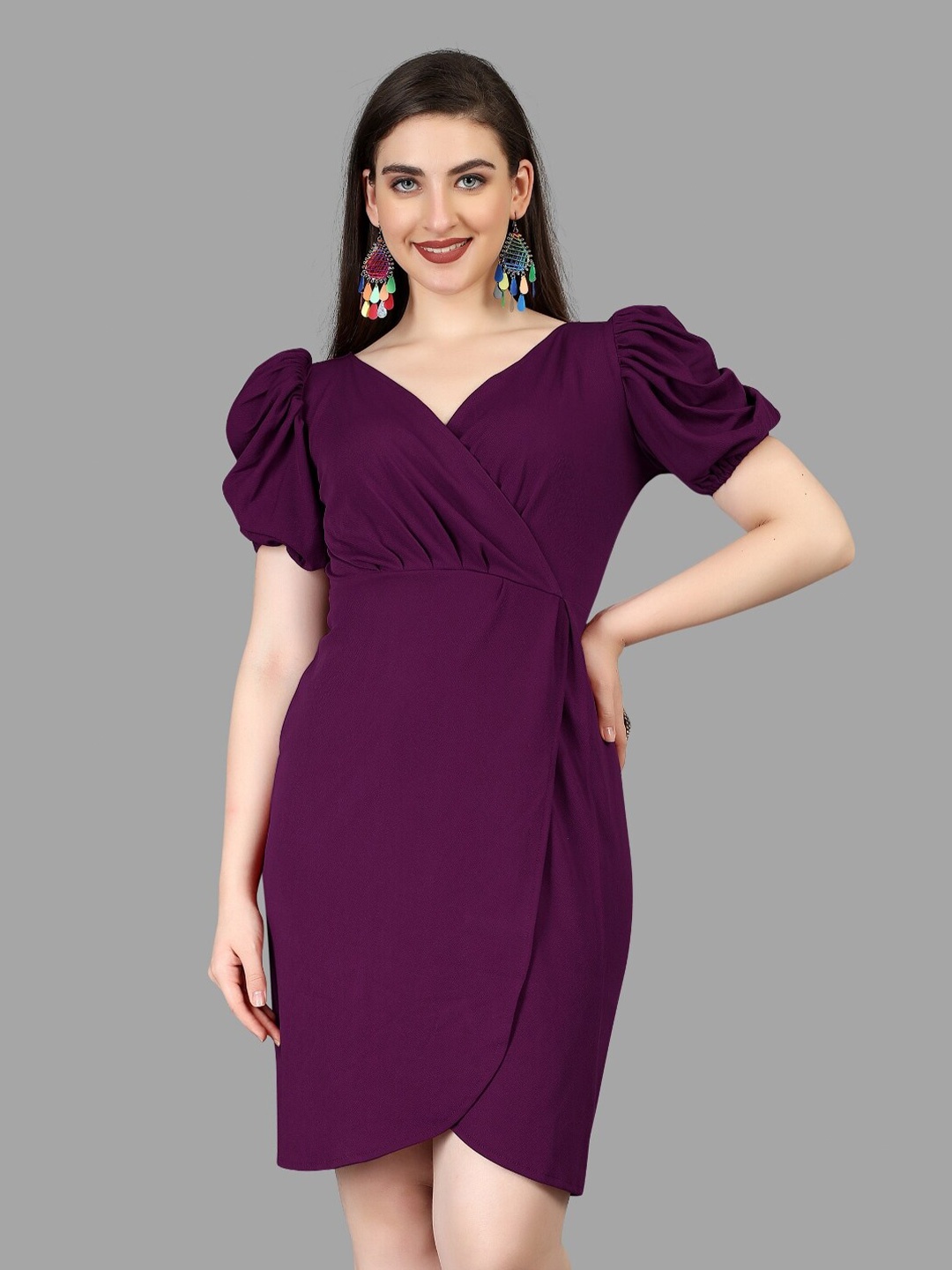 

BAESD Puff Sleeve Fit And Flare Mini Dress, Purple