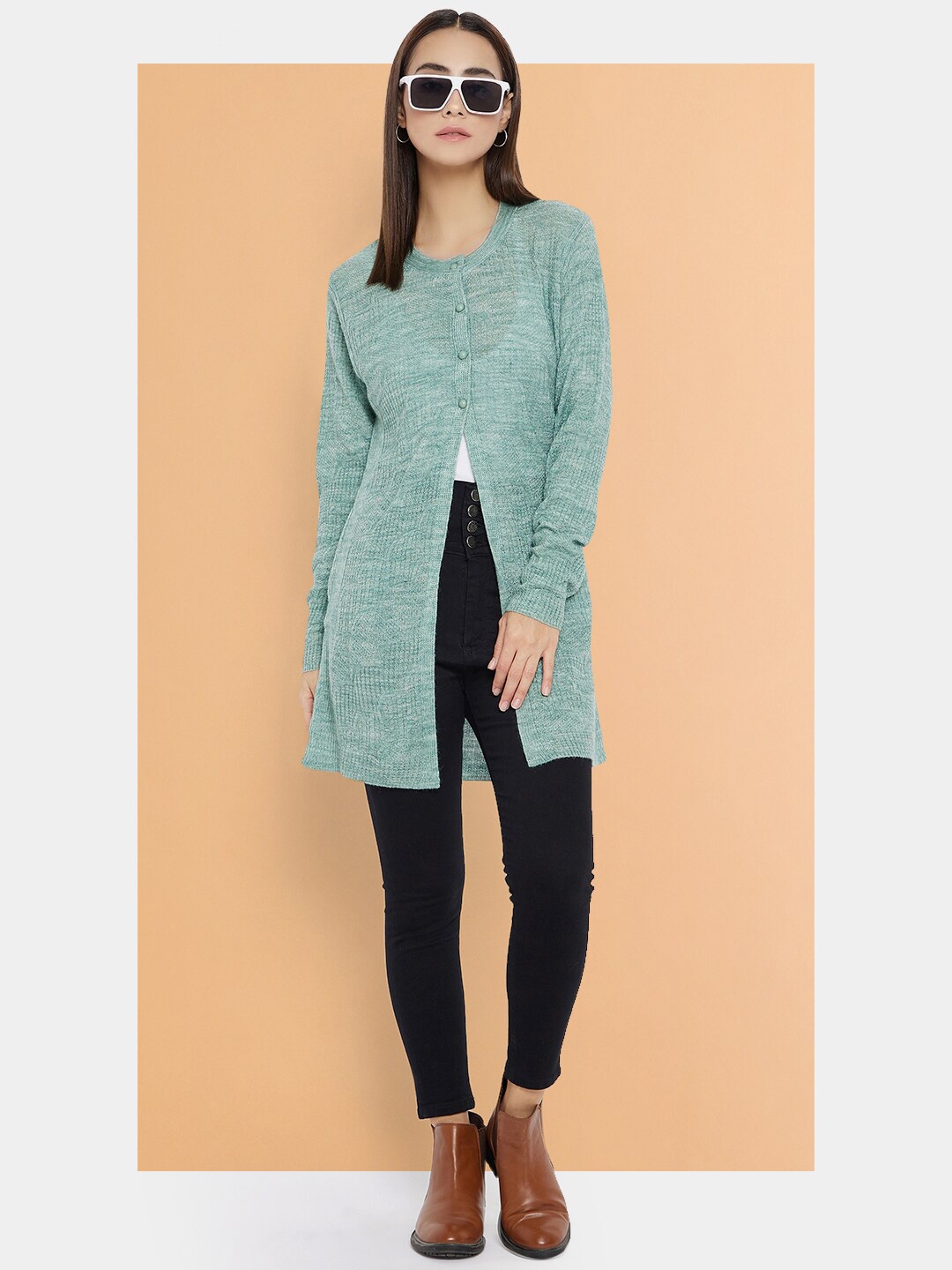 

Chemistry Self Design Woollen Longline Shrug, Turquoise blue