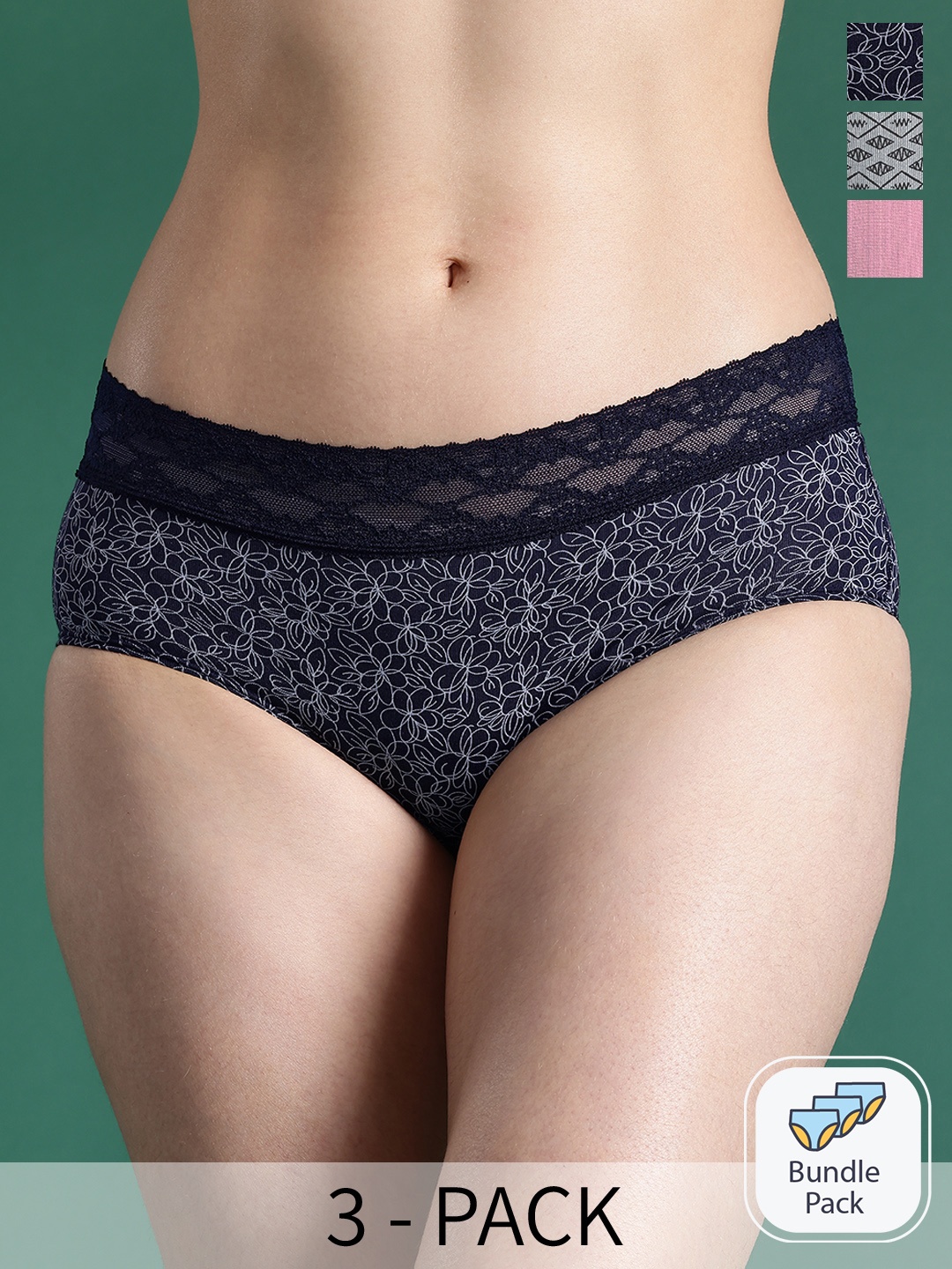 

DressBerry Women Pack of 3 Modal Printed Hipster Briefs, Black