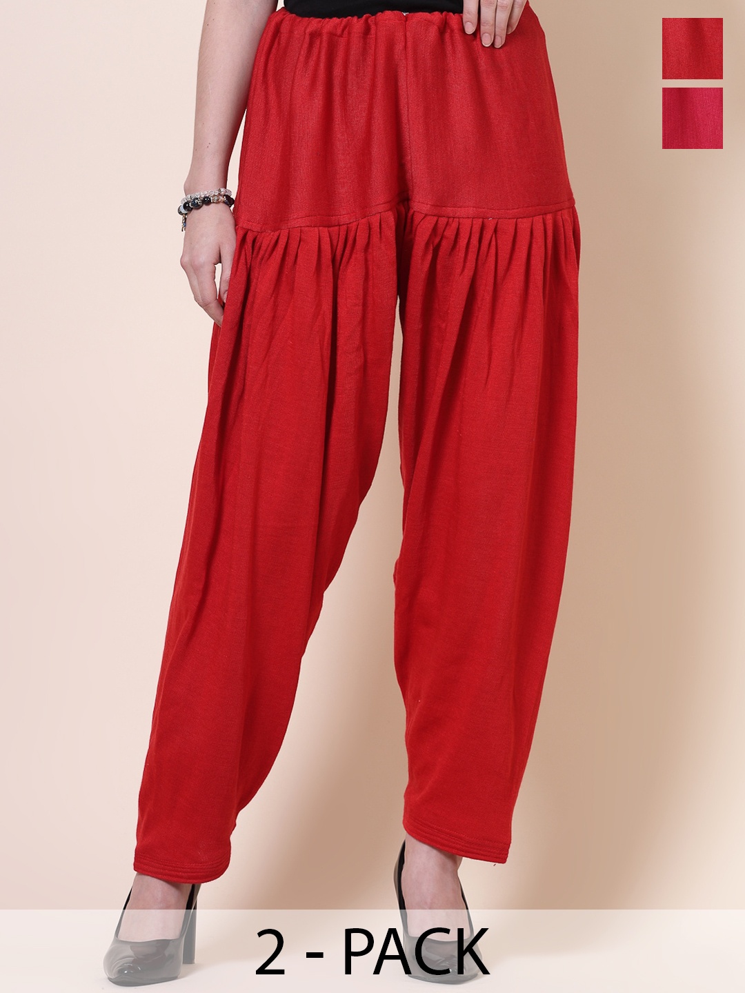 

Clora Creation Women Pack Of 2 Woollen Loose-Fit Salwar, Red