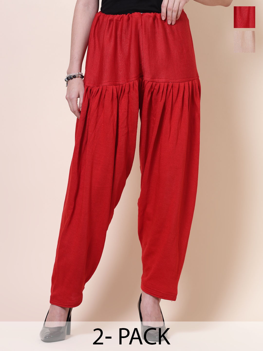 

Clora Creation Women Pack Of 2 Woollen Loose-Fit Salwar, Red