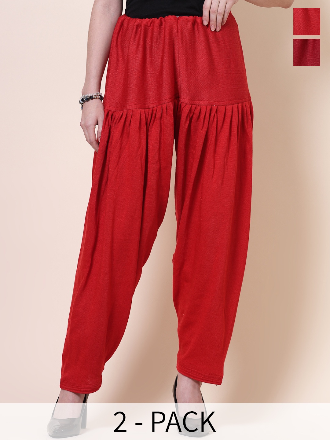 

Clora Creation Pack Of 2 Woollen Loose-Fit Salwar, Red