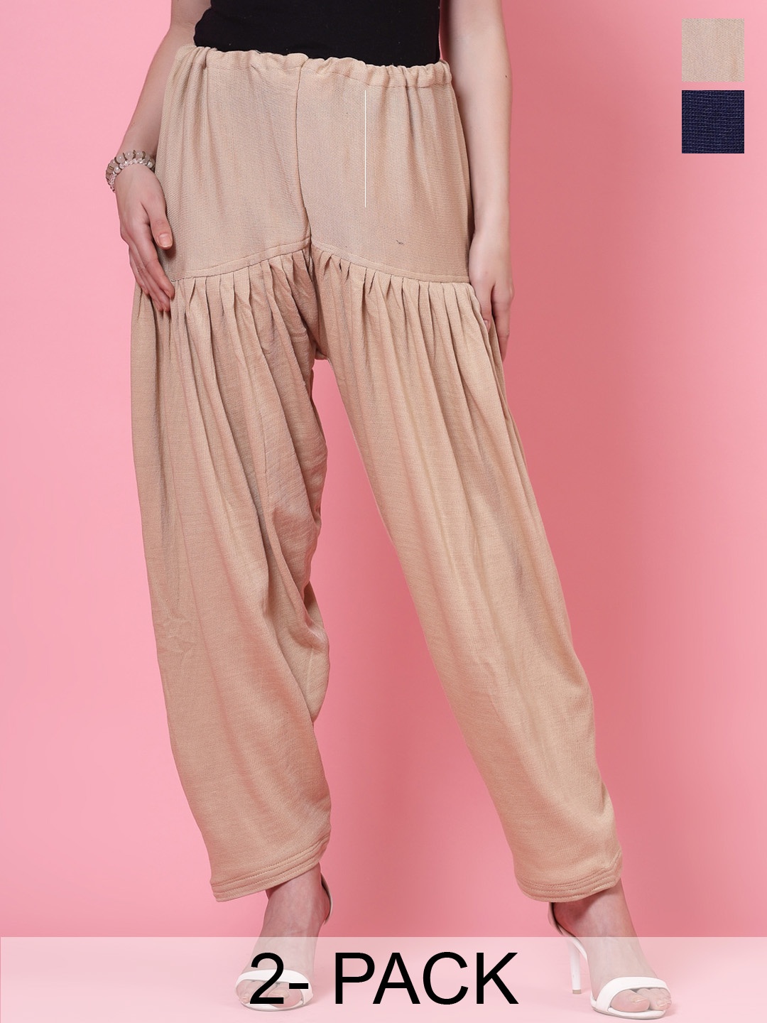 

Clora Creation Pack Of 2 Woollen Mid-Rise Loose-Fit Salwar, Beige