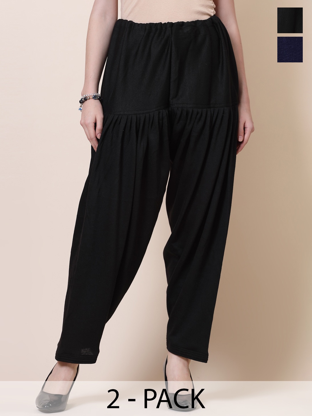 

Clora Creation Pack Of 2 Woollen Mid-Rise Loose-Fit Salwar, Black