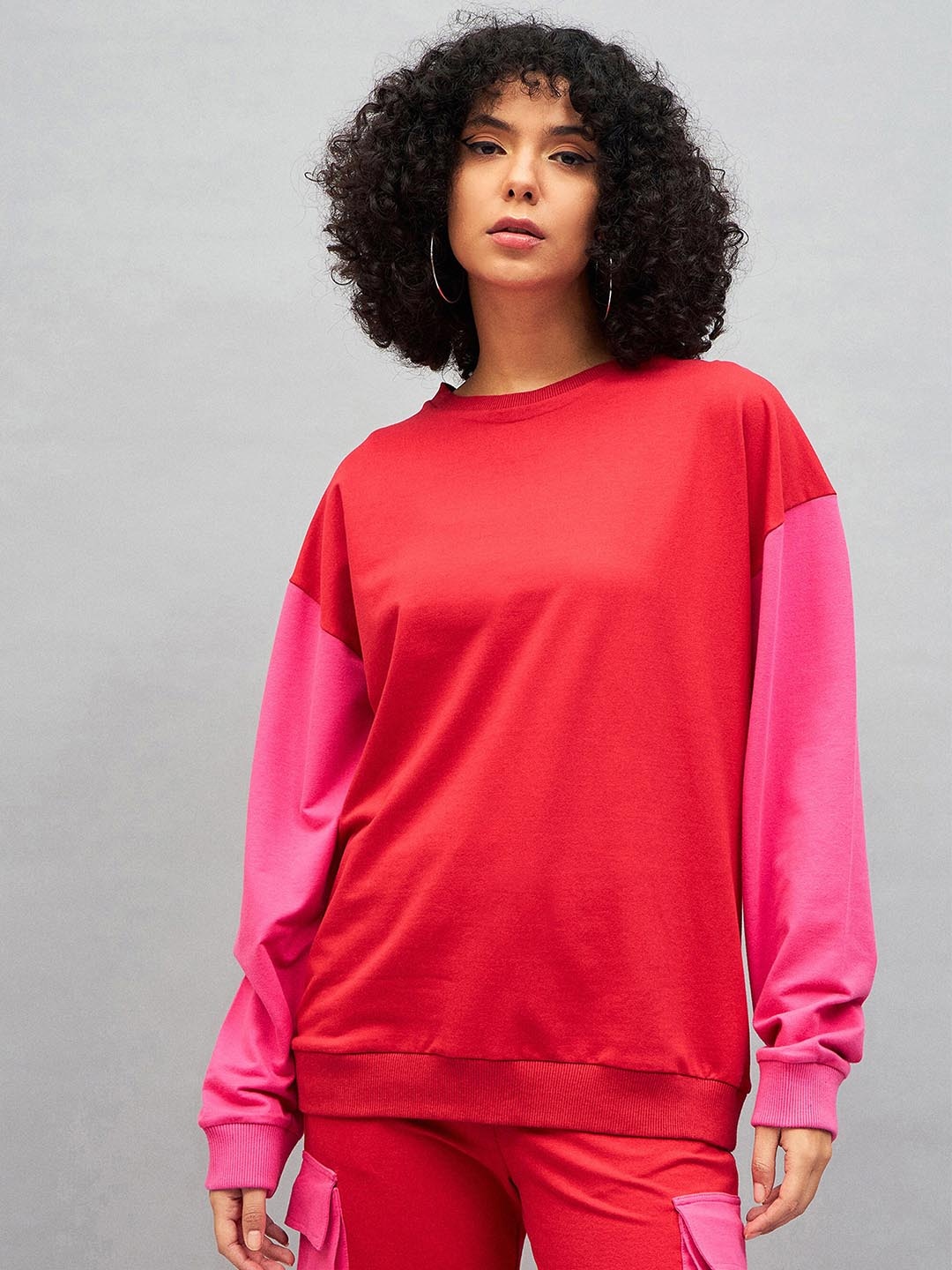 

SASSAFRAS Colourblocked Oversized Pullover Sweatshirt, Red