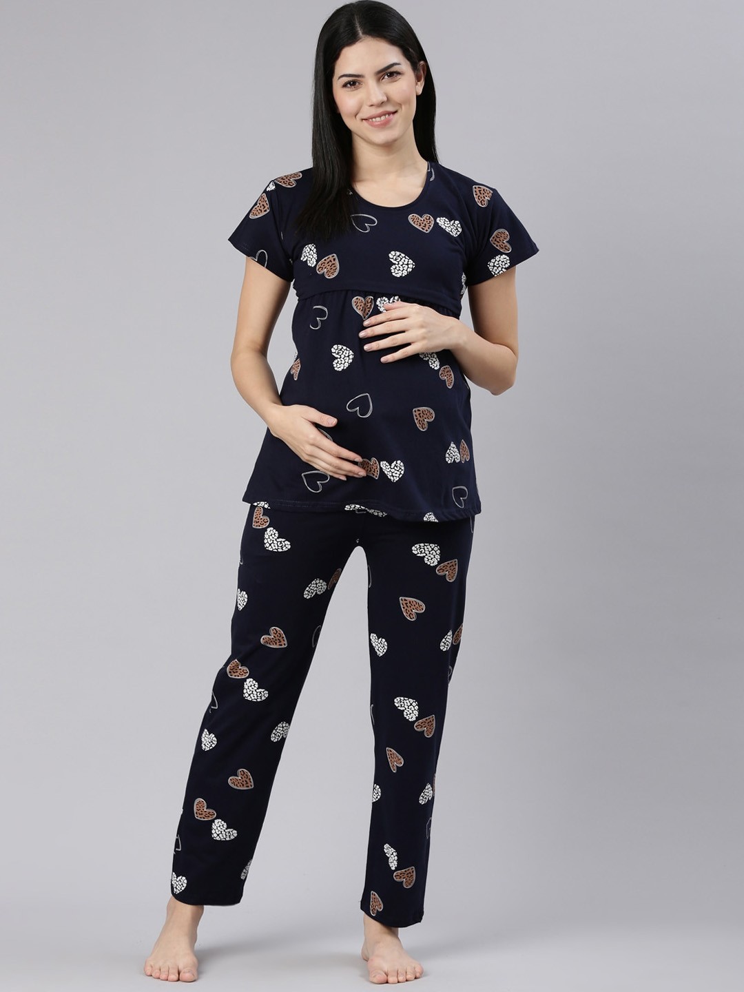 

TRUNDZ Conversational Printed Maternity T-shirt With Lounge Pant, Navy blue