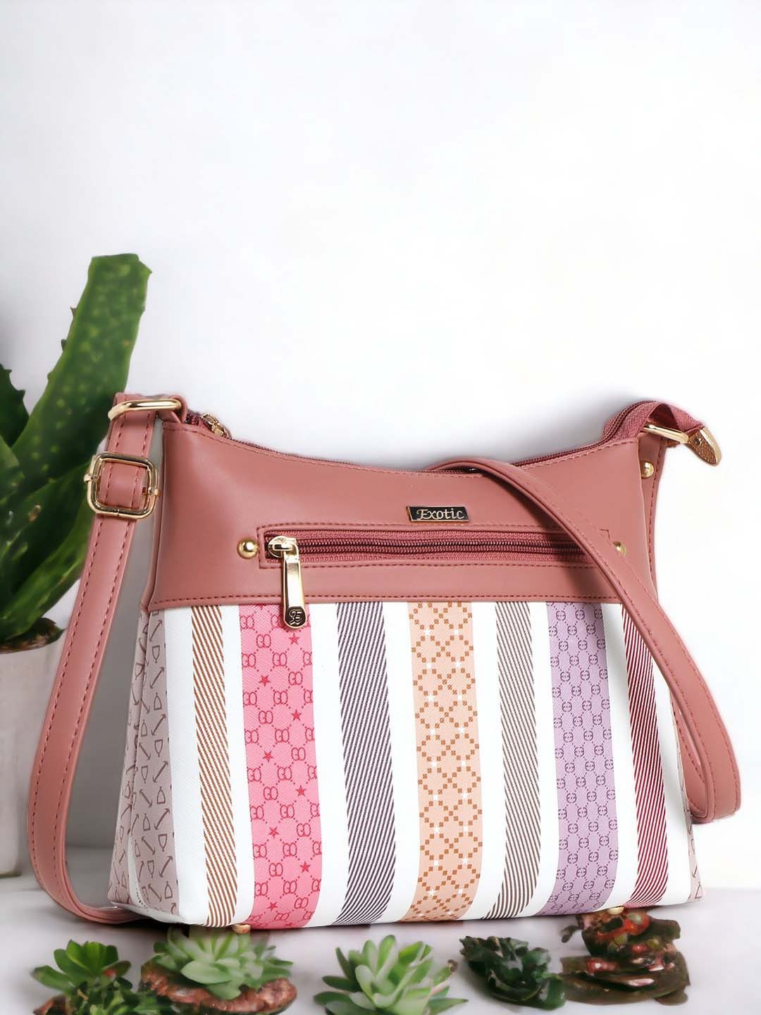 

Exotic Geometric Printed Structured Sling Bag, Peach