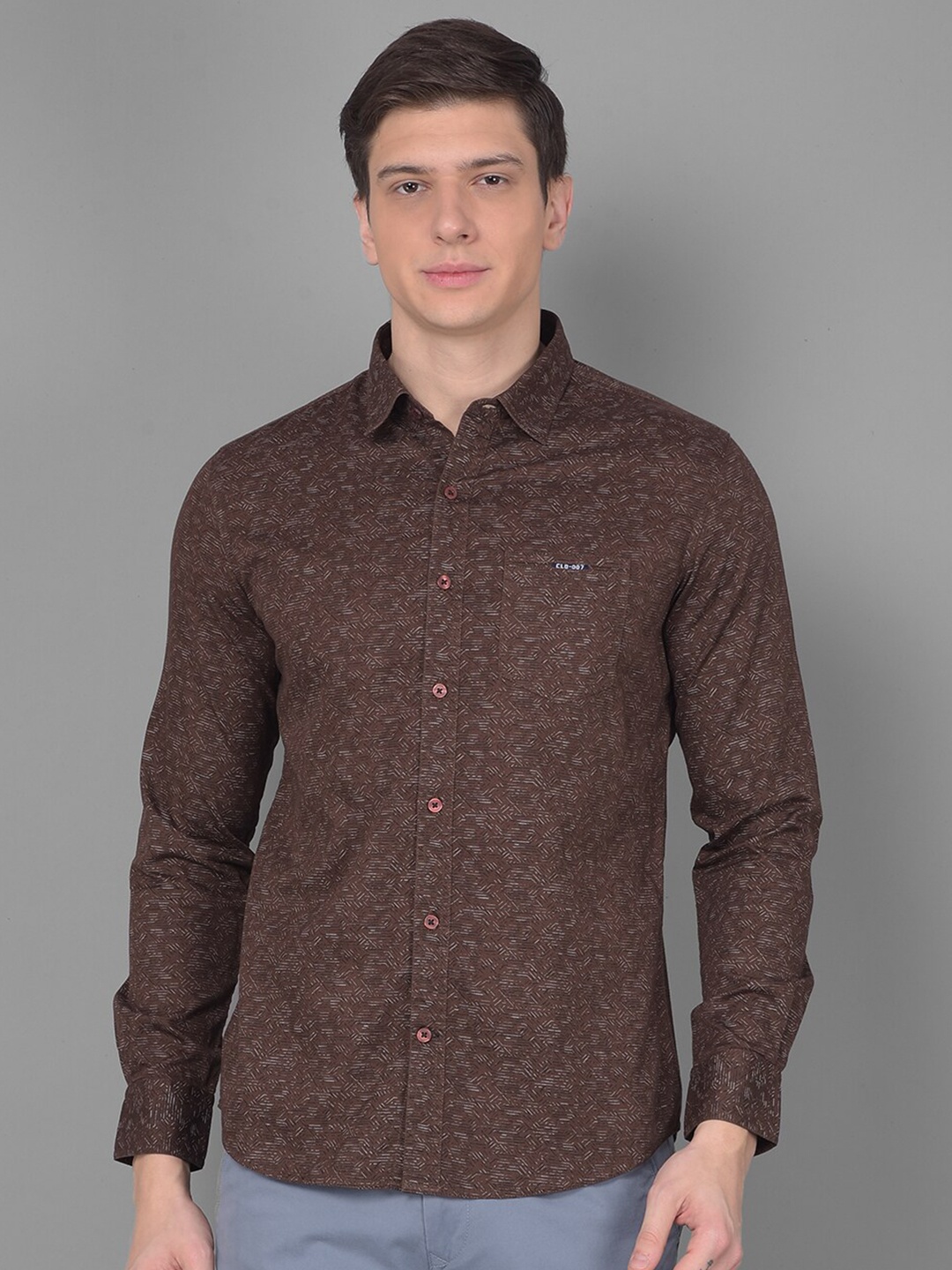 

Canary London Smart Slim Fit Abstract Printed Twill Cotton Casual Shirt, Brown