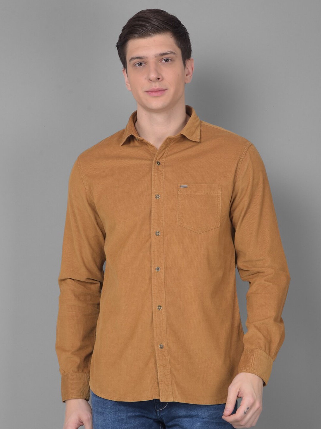 

Canary London Smart Slim Fit Spread Collar Corduroy Casual Shirt, Brown