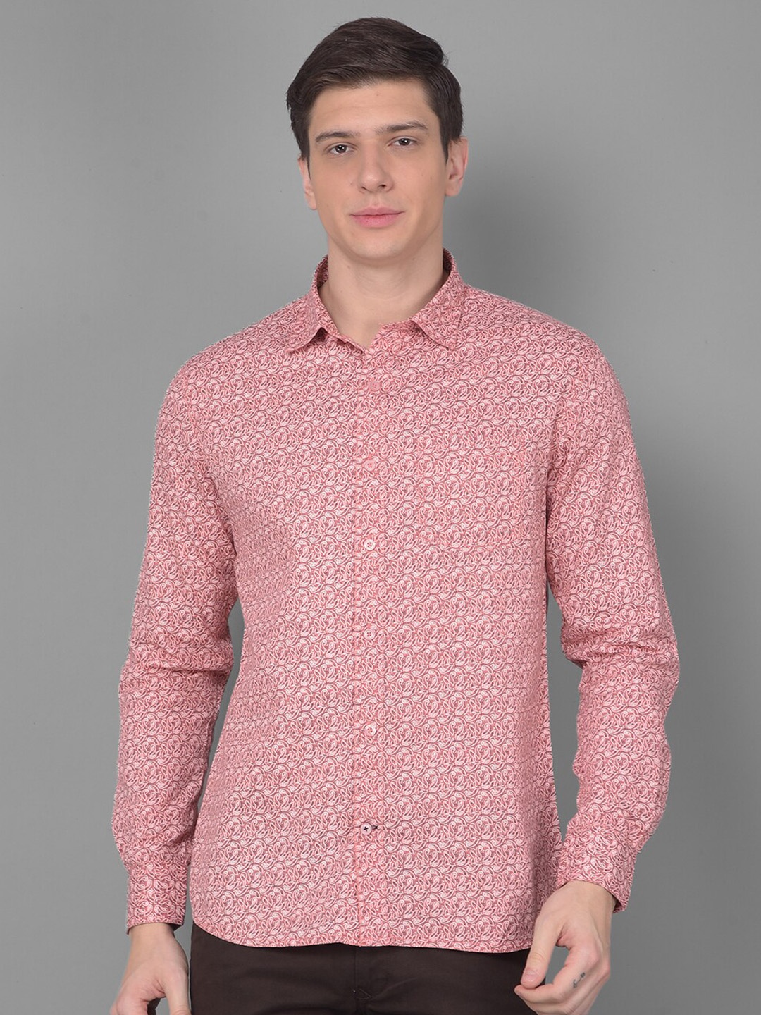 

Canary London Smart Slim Fit Floral Printed Twill Cotton Casual Shirt, Orange