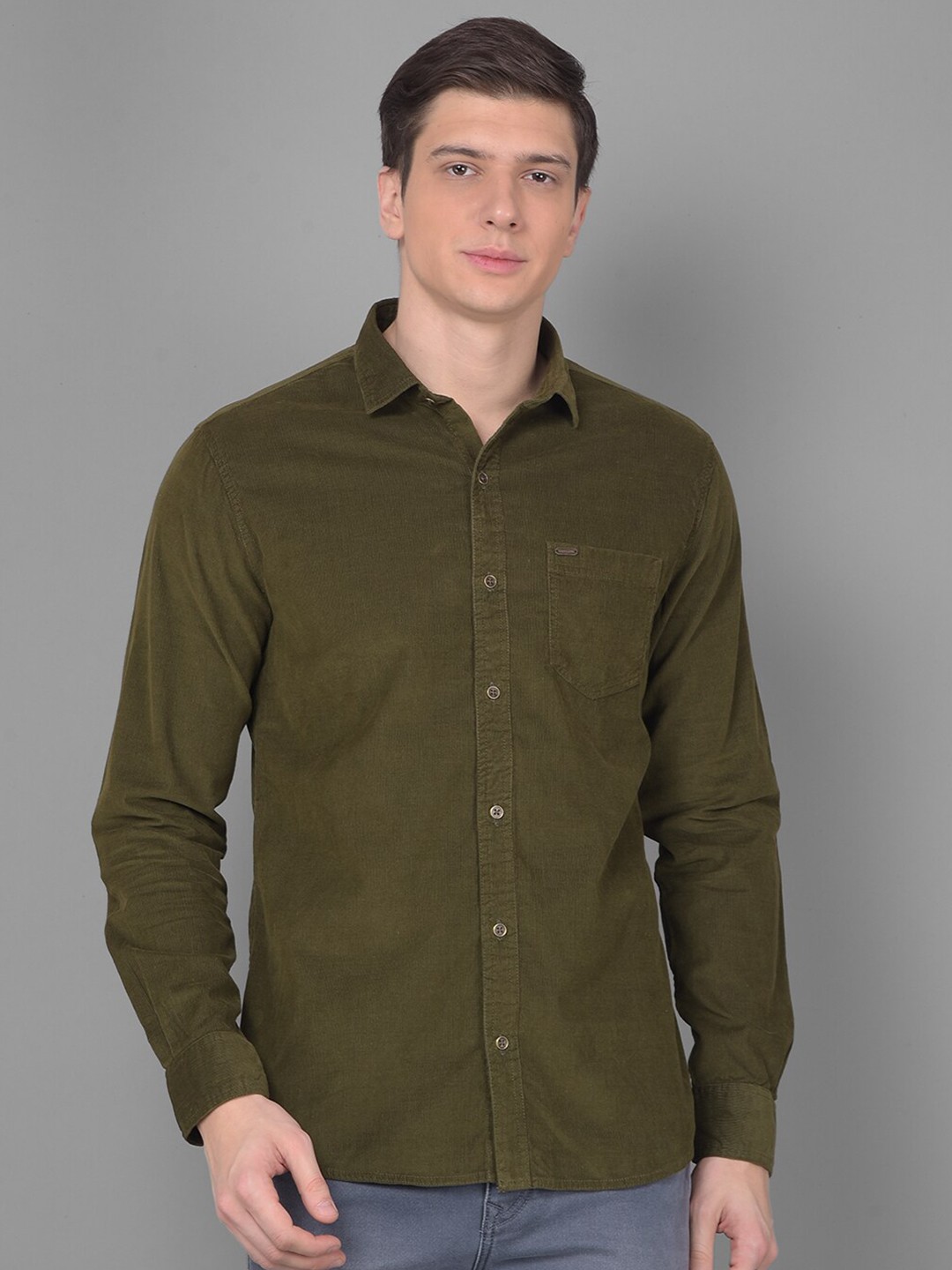 

Canary London Smart Slim Fit Spread Collar Corduroy Weave Cotton Casual Shirt, Olive