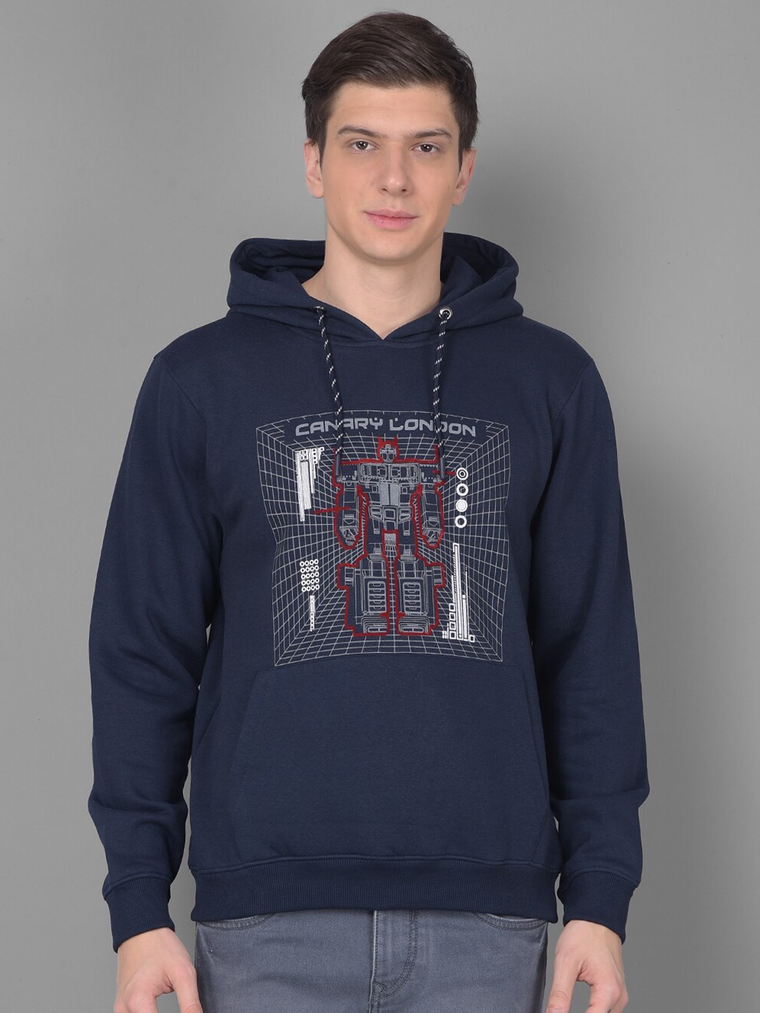 

Canary London Graphic Printed Hooded Pullover Sweatshirt, Navy blue
