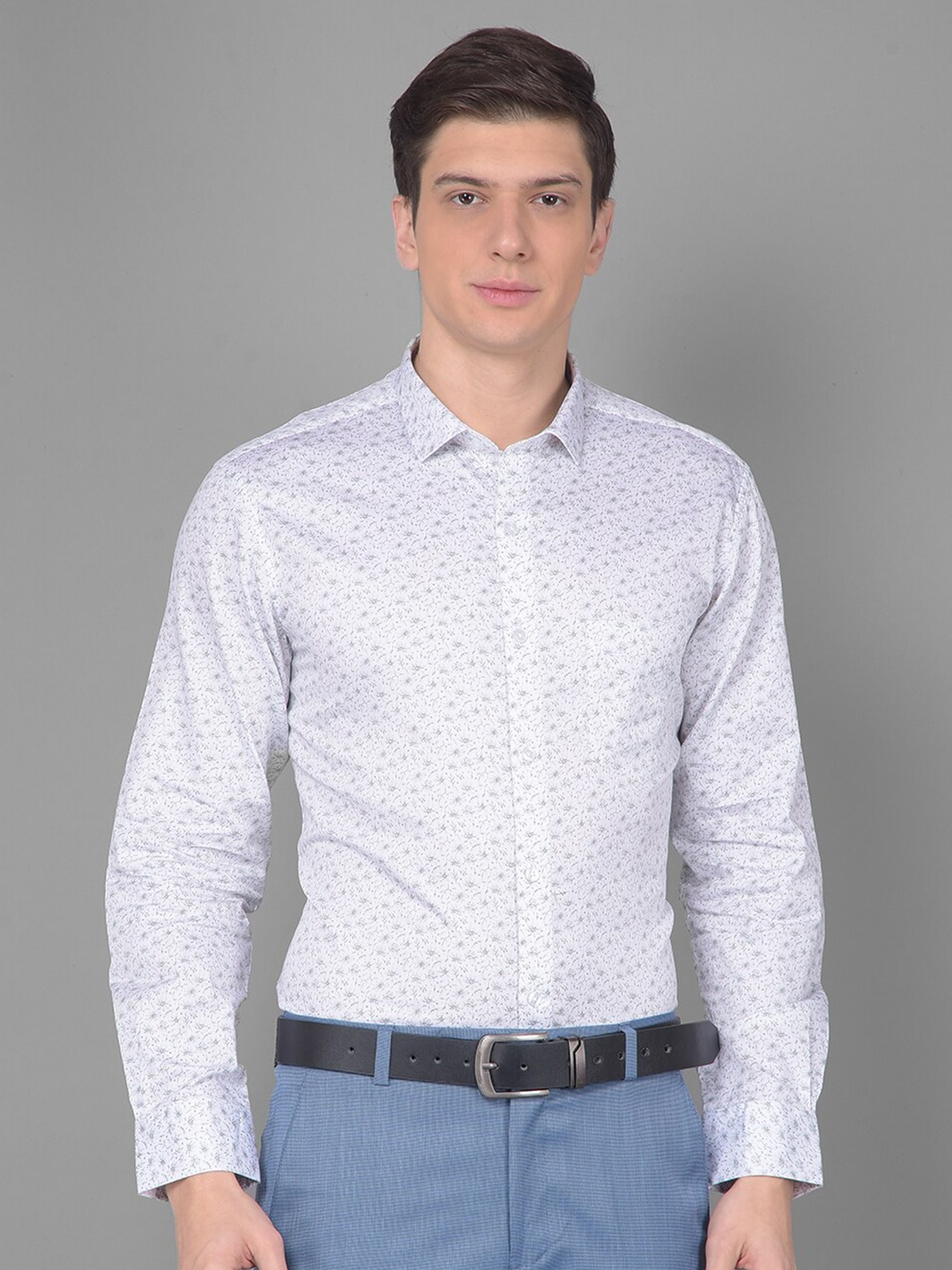 

Canary London Smart Slim Fit Floral Printed Cotton Formal Shirt, White