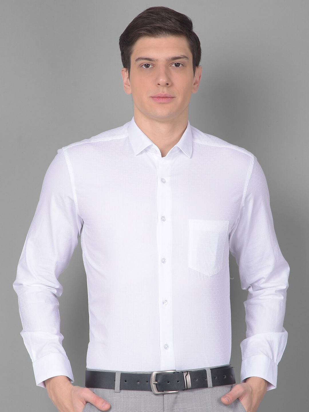 

Canary London Smart Slim Fit Spread Collar Long Sleeves Satin Formal Shirt, White