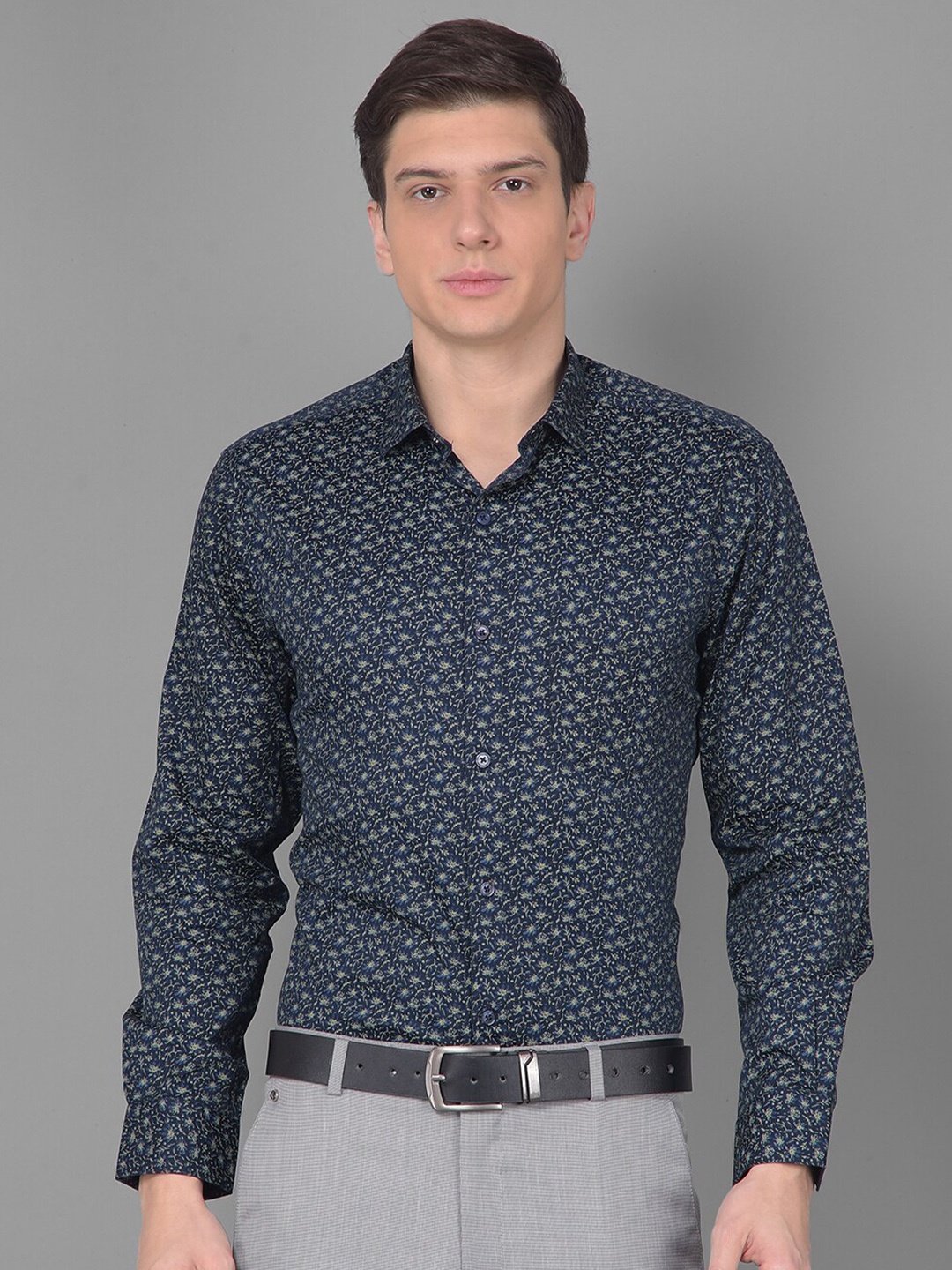 

Canary London Smart Slim Fit Floral Printed Cotton Formal Shirt, Navy blue