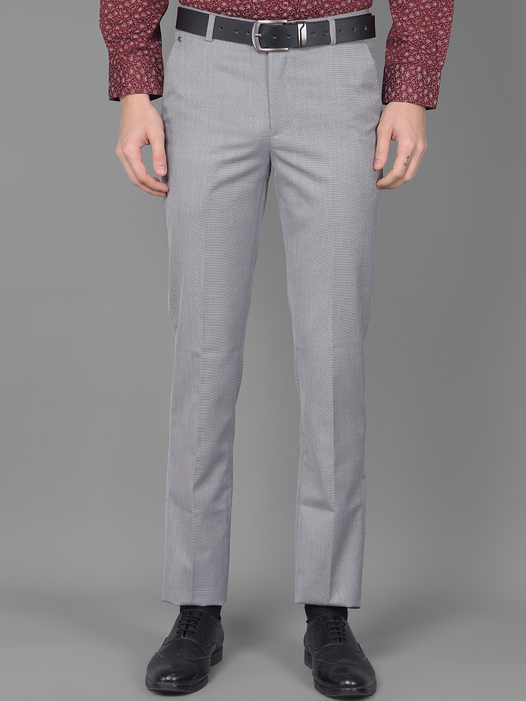 

Canary London Men Smart Slim Fit Mid-Rise Wrinkle Free Formal Trousers, Grey