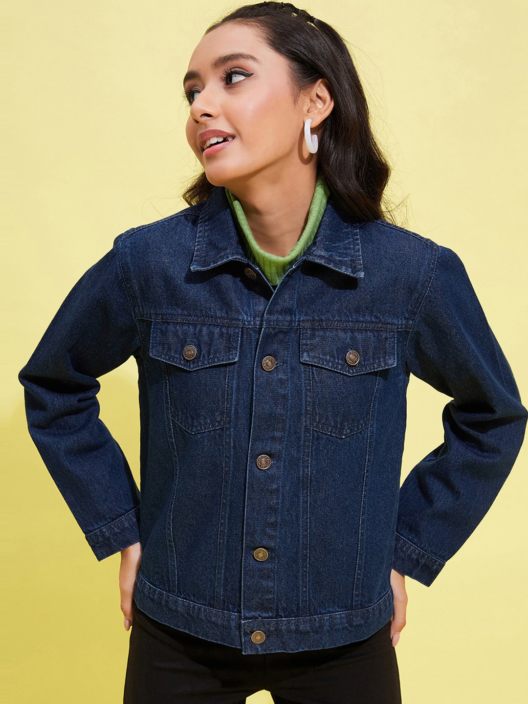 

Noh.Voh - SASSAFRAS Kids Girls Navy Blue Washed Pure Cotton Denim Jacket