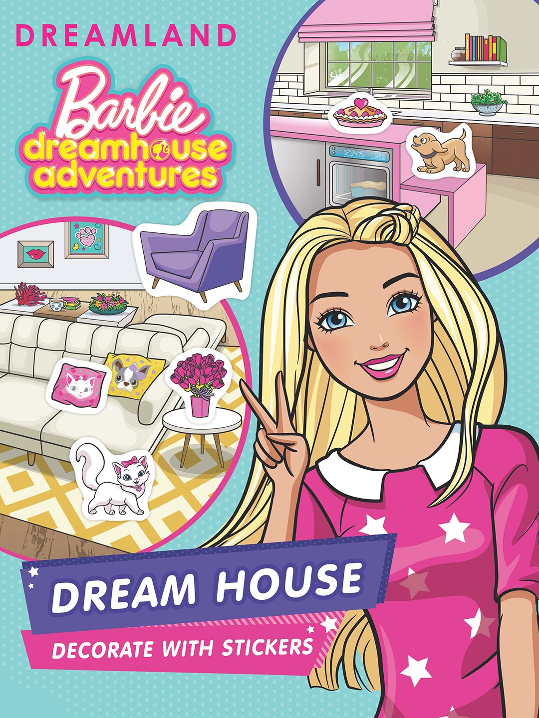 

Dreamland Kids Barbie Dreamhouse Adventure House Decorate with Stickers Activity Book, Blue