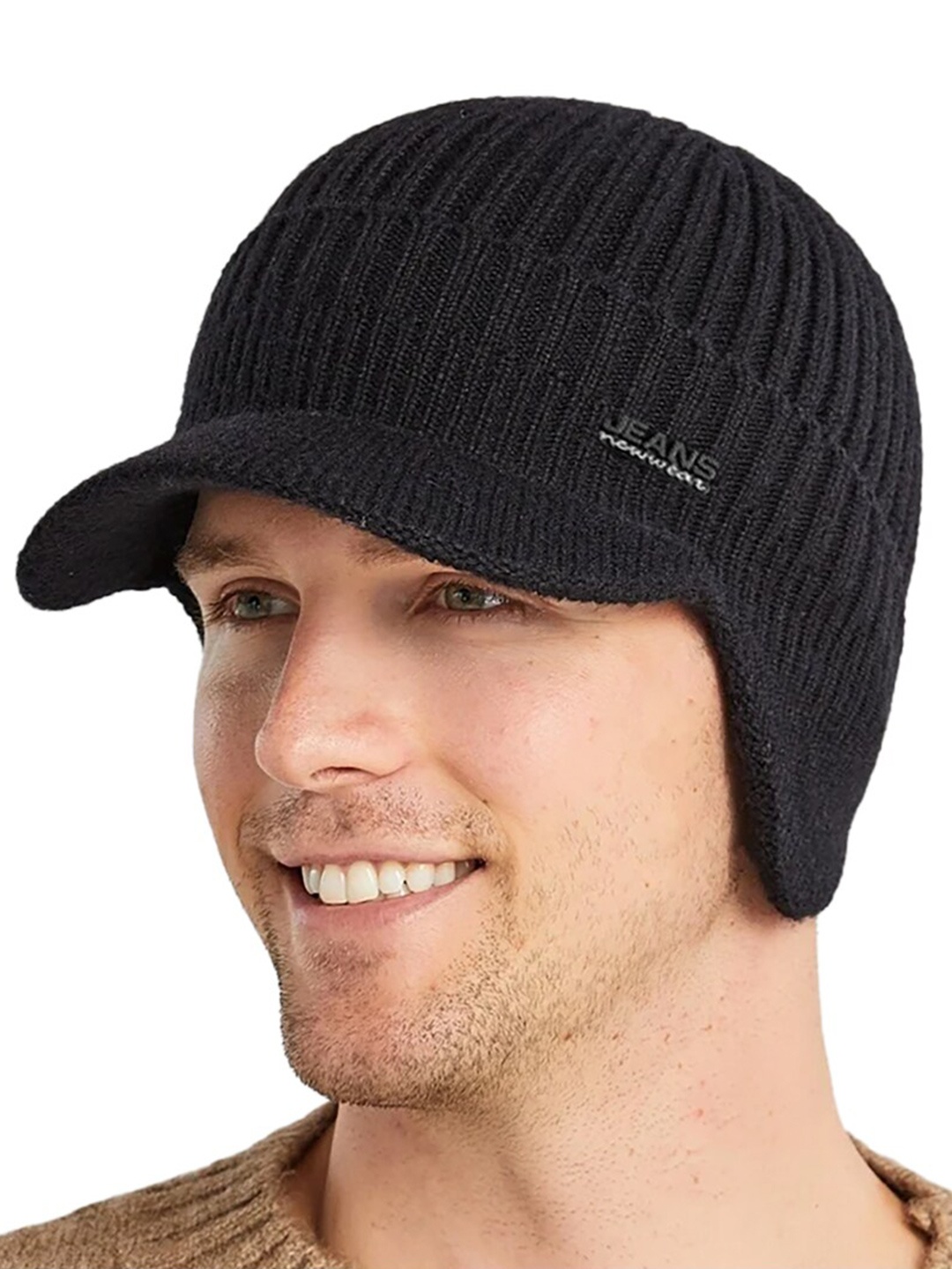 

YOUSTYLO Unisex Ribbed Woolen Beanie Cap, Black