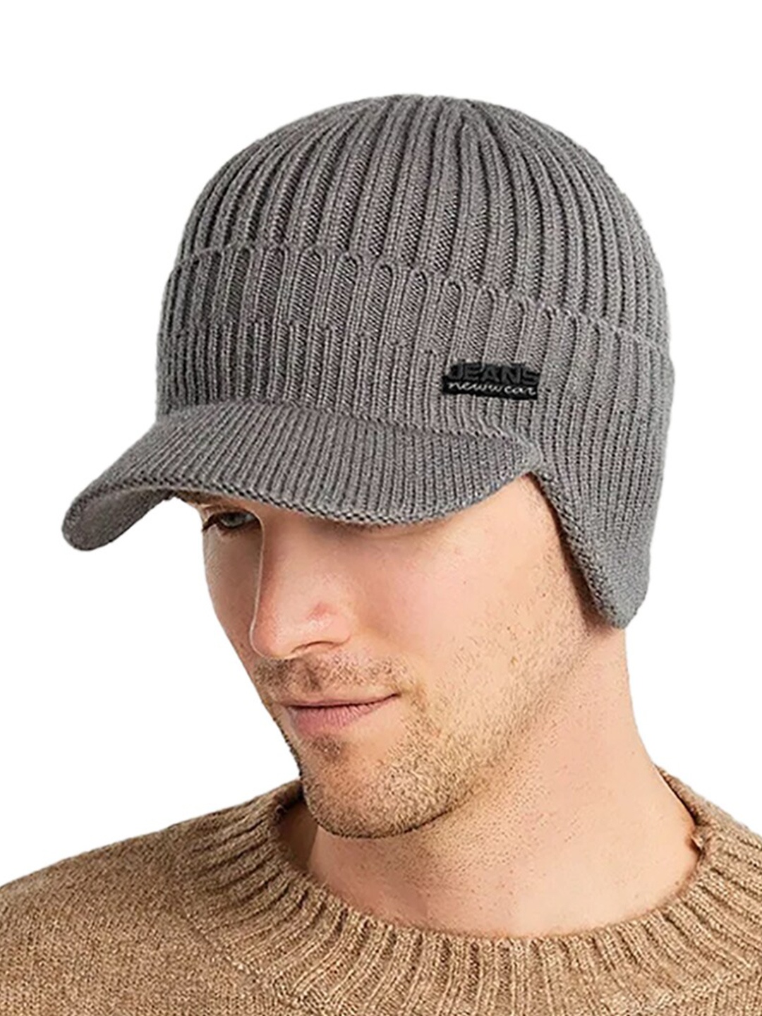 

YOUSTYLO Unisex Ribbed Woolen Beanie Cap, Grey