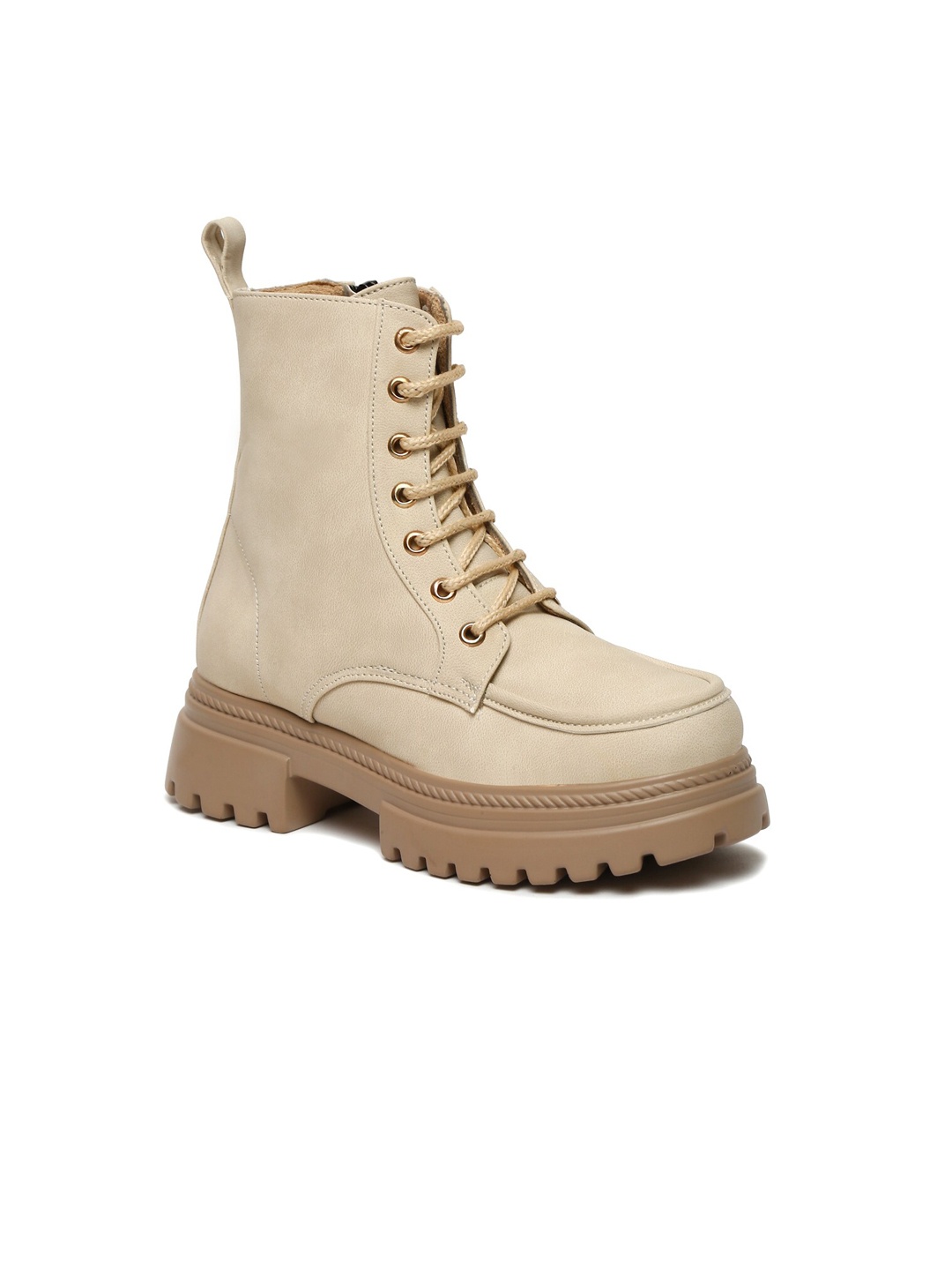 

VALIOSAA Women Mid Top Platform Heel Chunky Boots, Cream