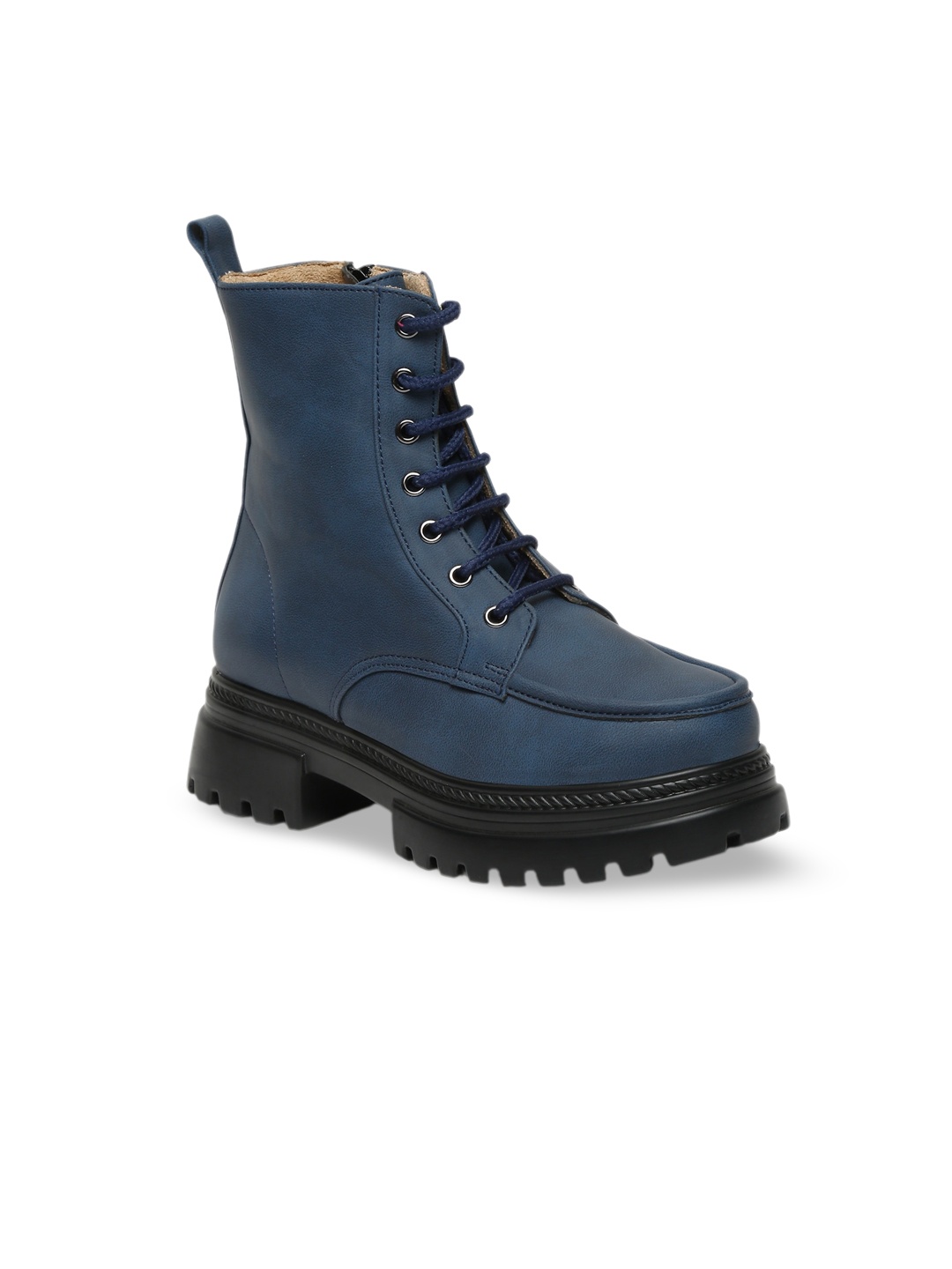 

VALIOSAA Women Mid Top Platform Heeled Chunky Boots, Navy blue