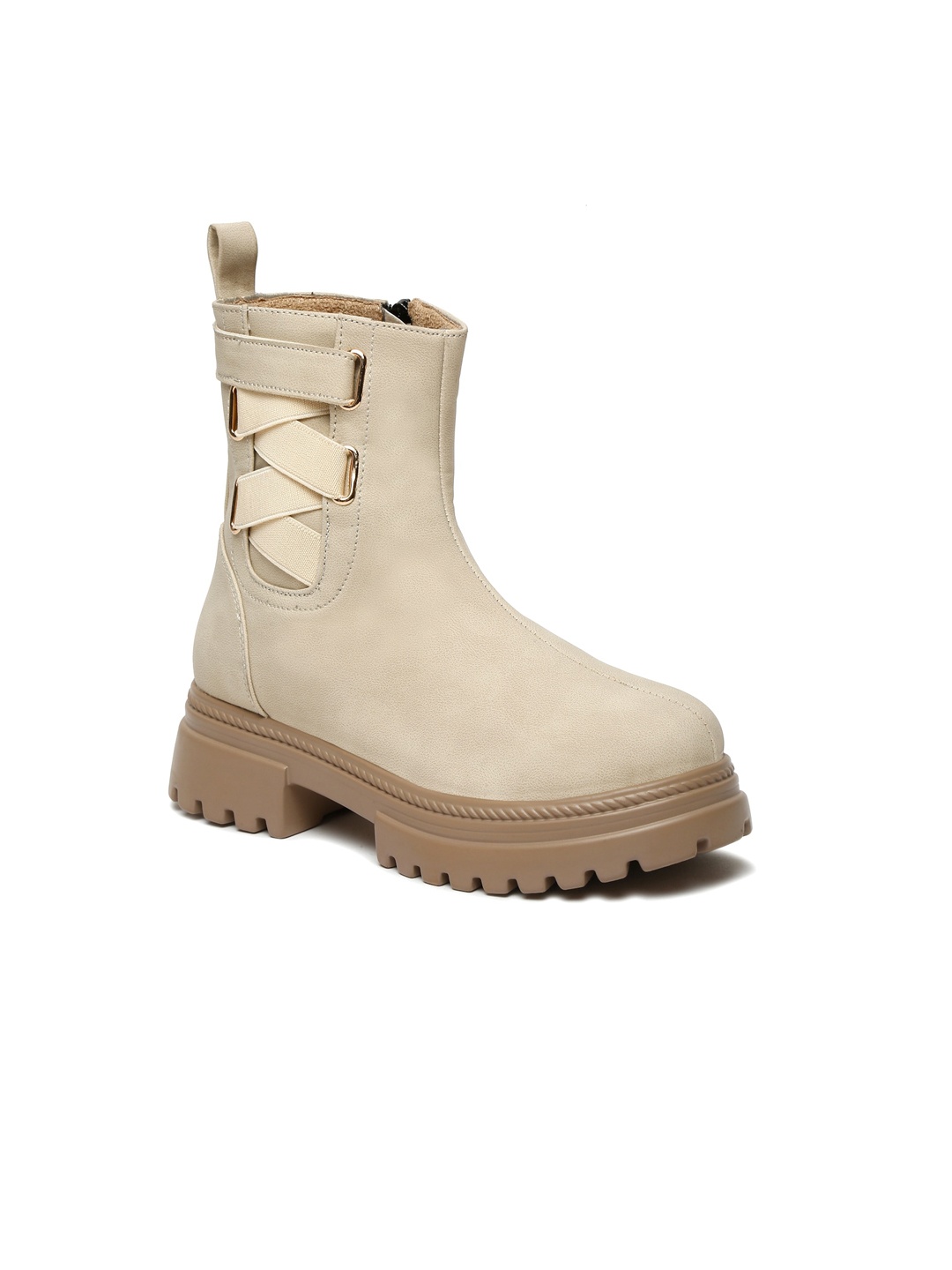 

VALIOSAA Women Mid Top Platform Heeled Regular Boots, Cream